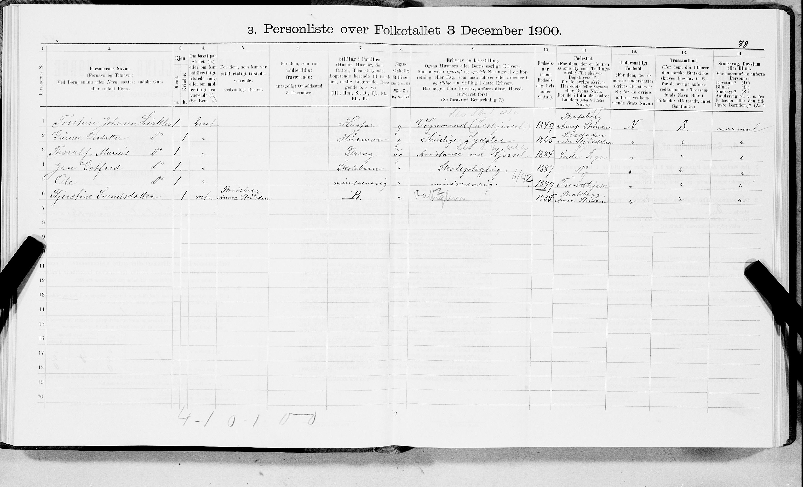 SAT, 1900 census for Trondheim, 1900, p. 16251