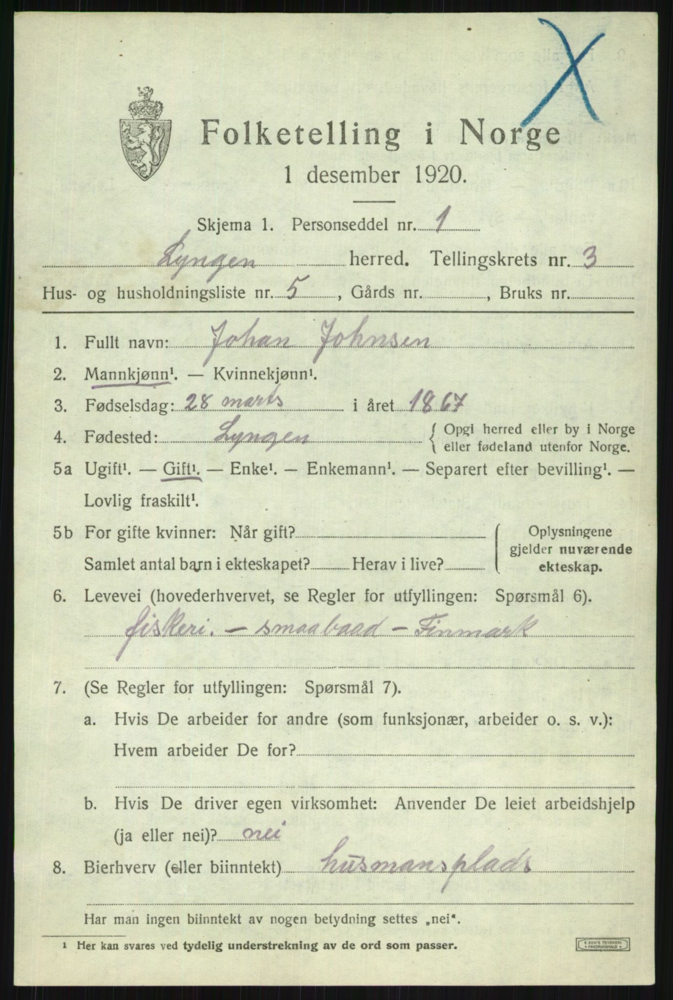 SATØ, 1920 census for Lyngen, 1920, p. 3529