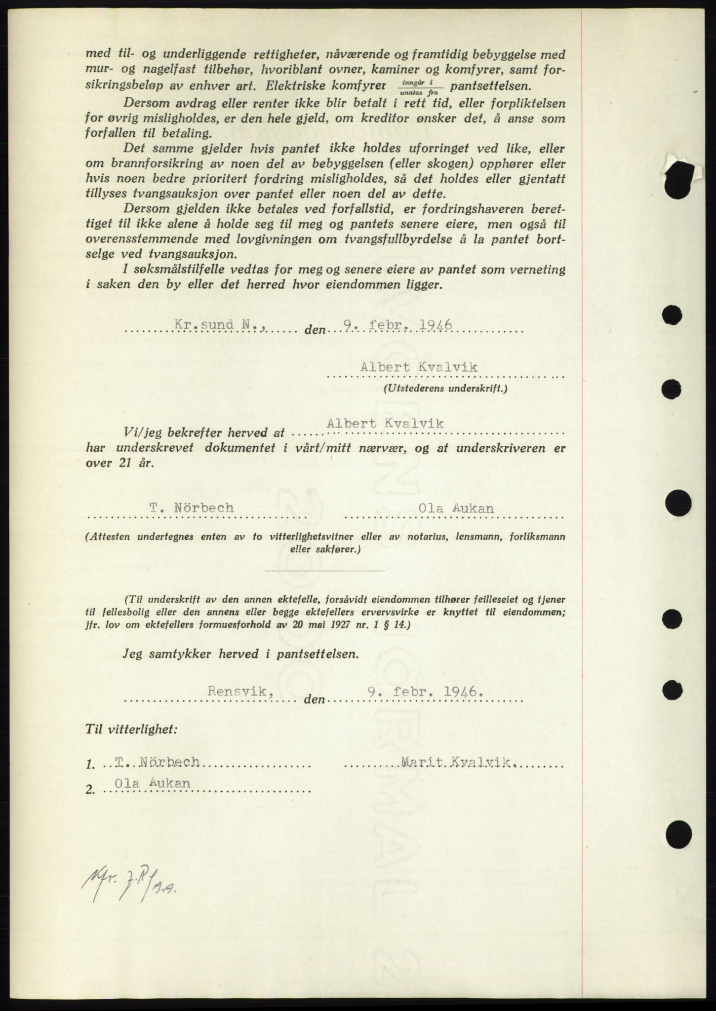 Nordmøre sorenskriveri, AV/SAT-A-4132/1/2/2Ca: Mortgage book no. B93b, 1946-1946, Diary no: : 288/1946