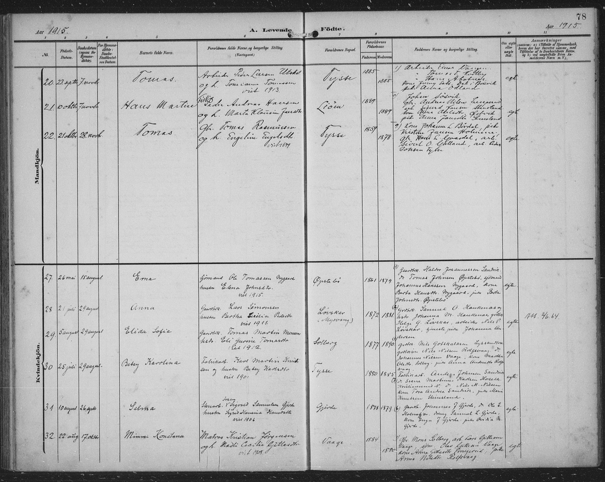 Samnanger Sokneprestembete, AV/SAB-A-77501/H/Haa: Parish register (official) no. A 2, 1902-1918, p. 78