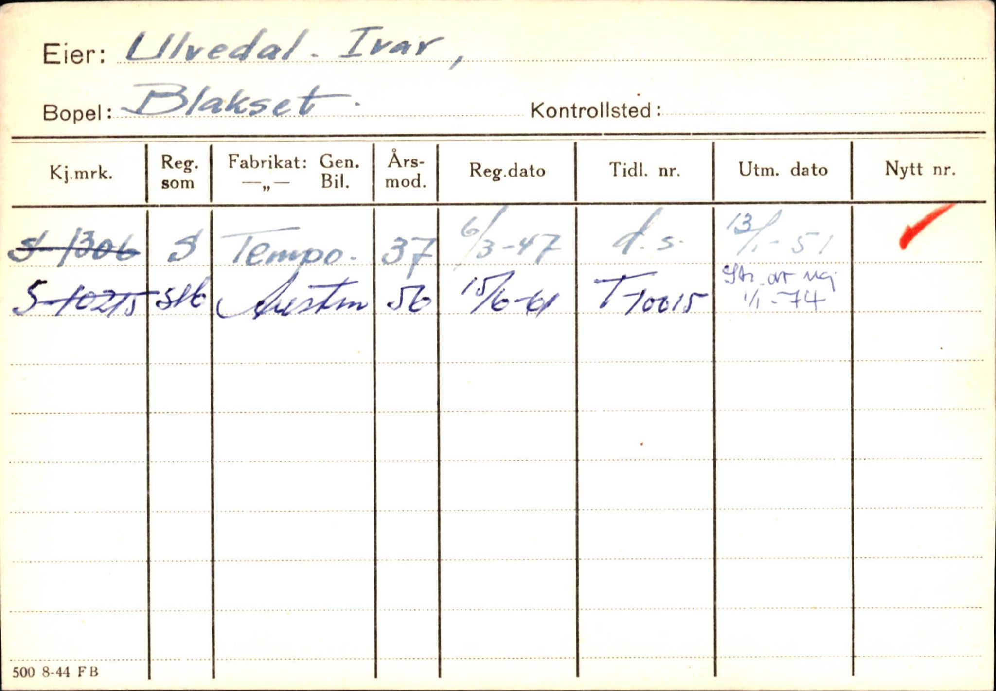 Statens vegvesen, Sogn og Fjordane vegkontor, AV/SAB-A-5301/4/F/L0131: Eigarregister Høyanger P-Å. Stryn S-Å, 1945-1975, p. 2062