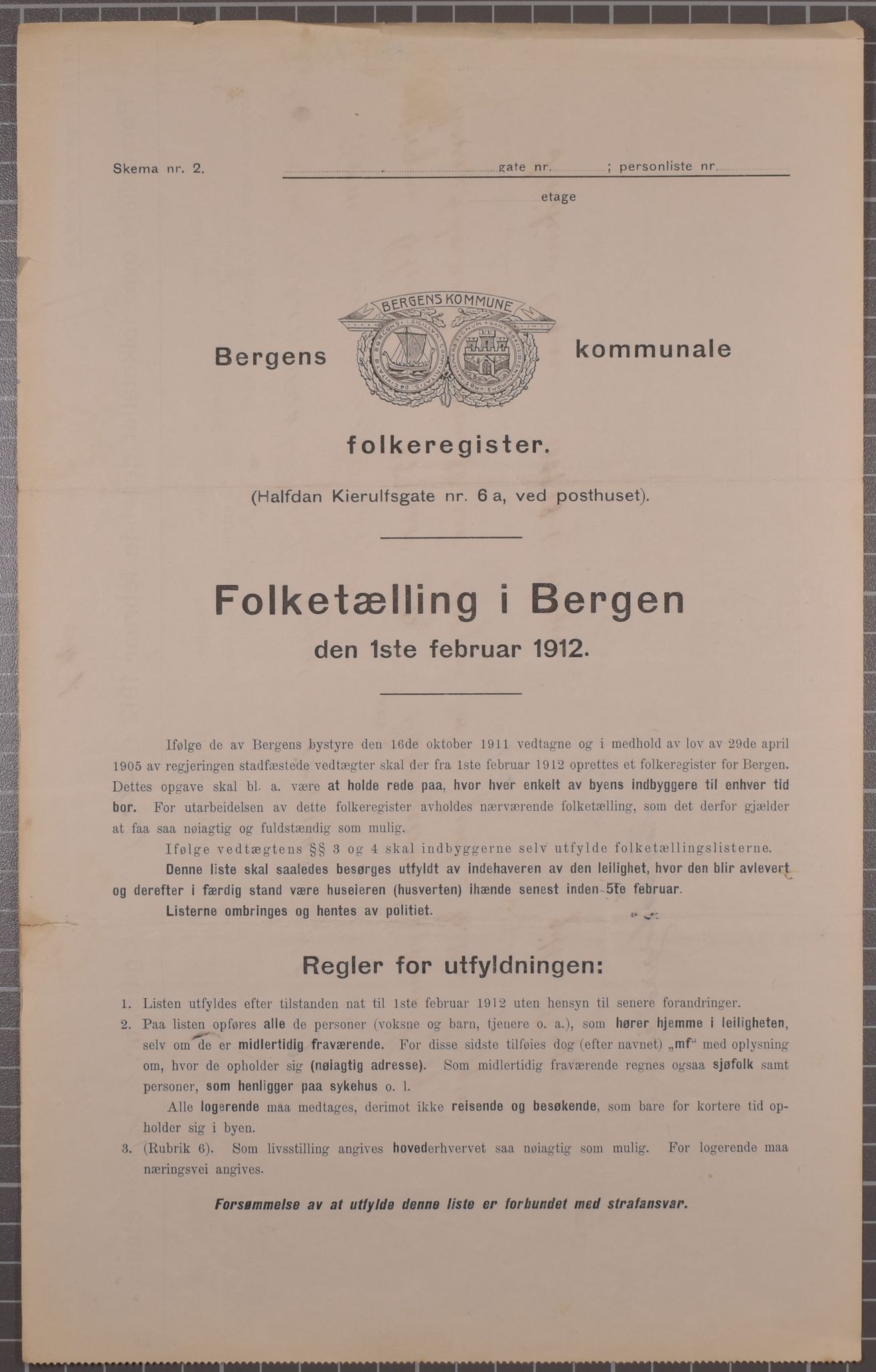 SAB, Municipal Census 1912 for Bergen, 1912, p. 1918