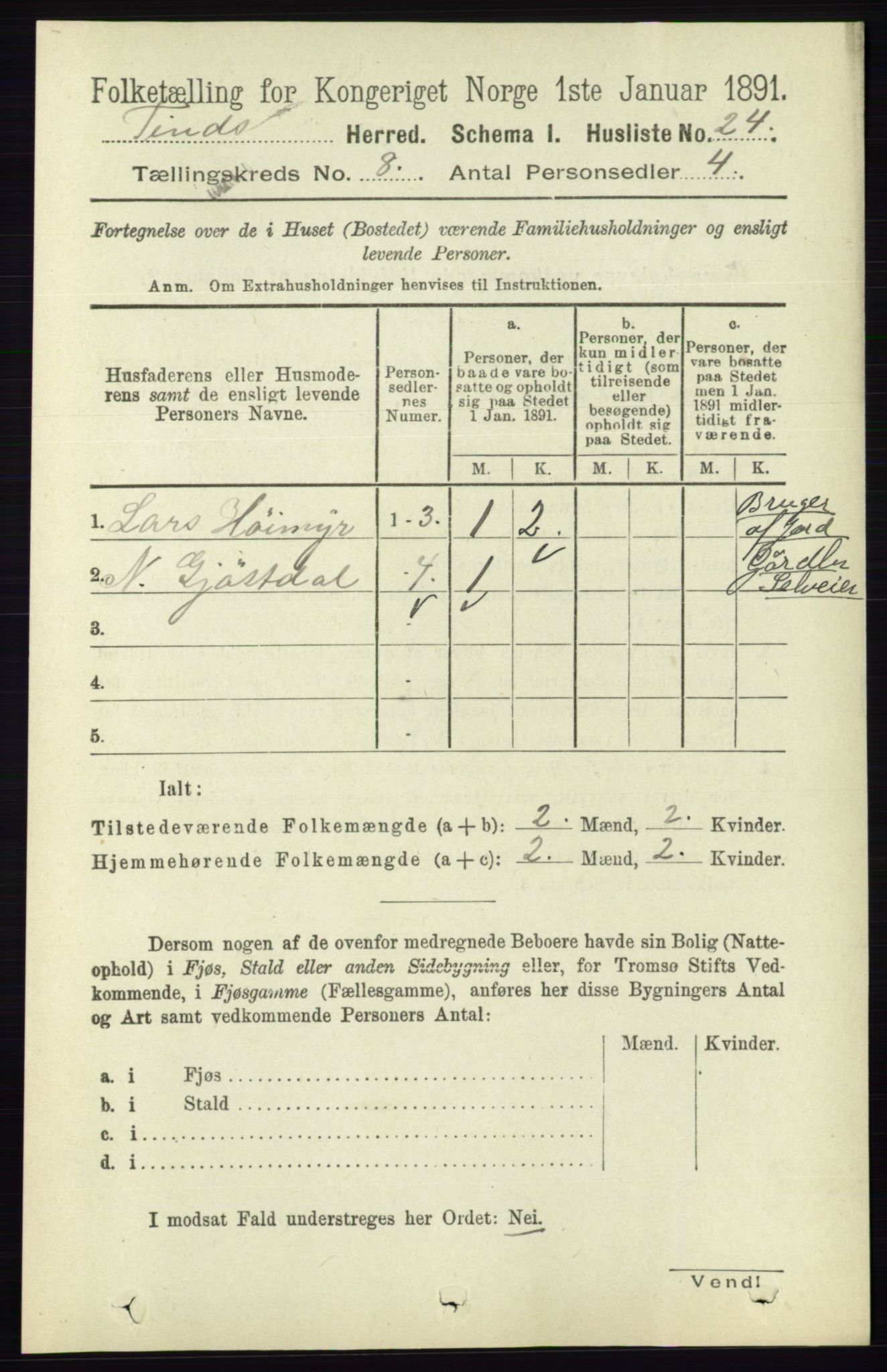 RA, 1891 census for 0826 Tinn, 1891, p. 1652