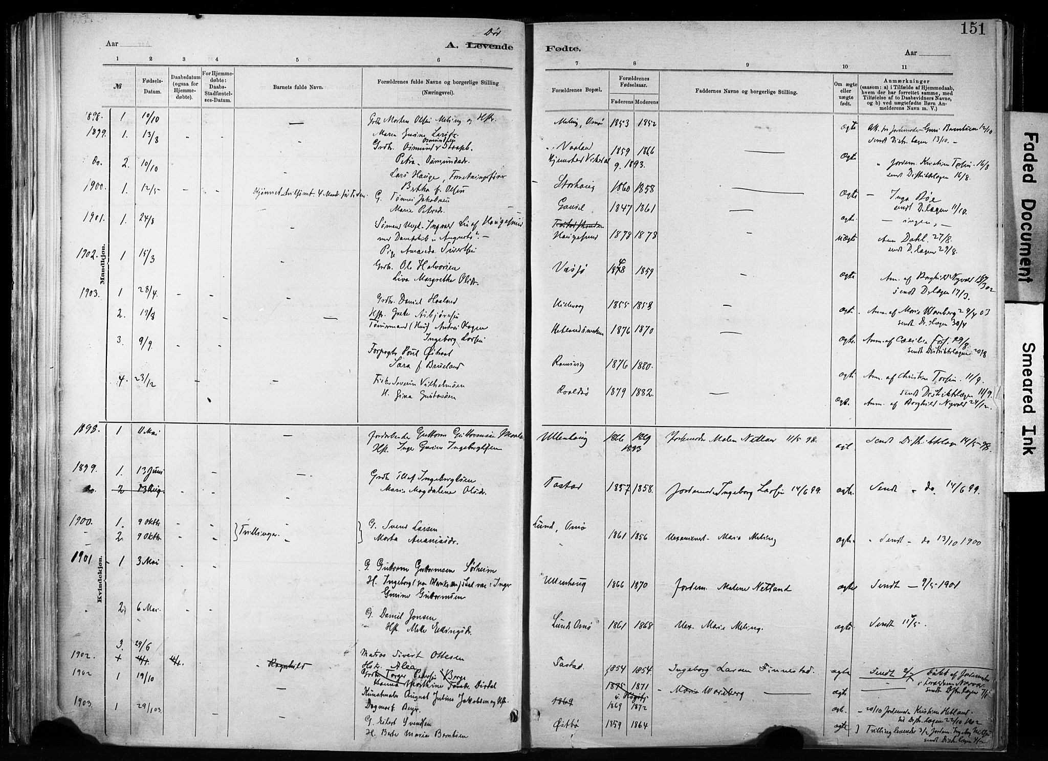 Hetland sokneprestkontor, SAST/A-101826/30/30BA/L0011: Parish register (official) no. A 11, 1884-1911, p. 151