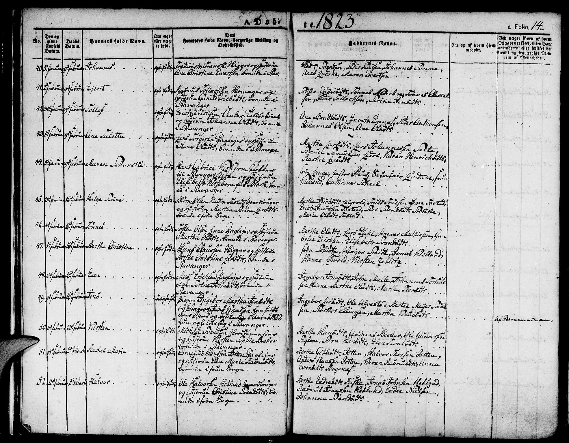 Domkirken sokneprestkontor, SAST/A-101812/001/30/30BA/L0009: Parish register (official) no. A 9, 1821-1832, p. 14