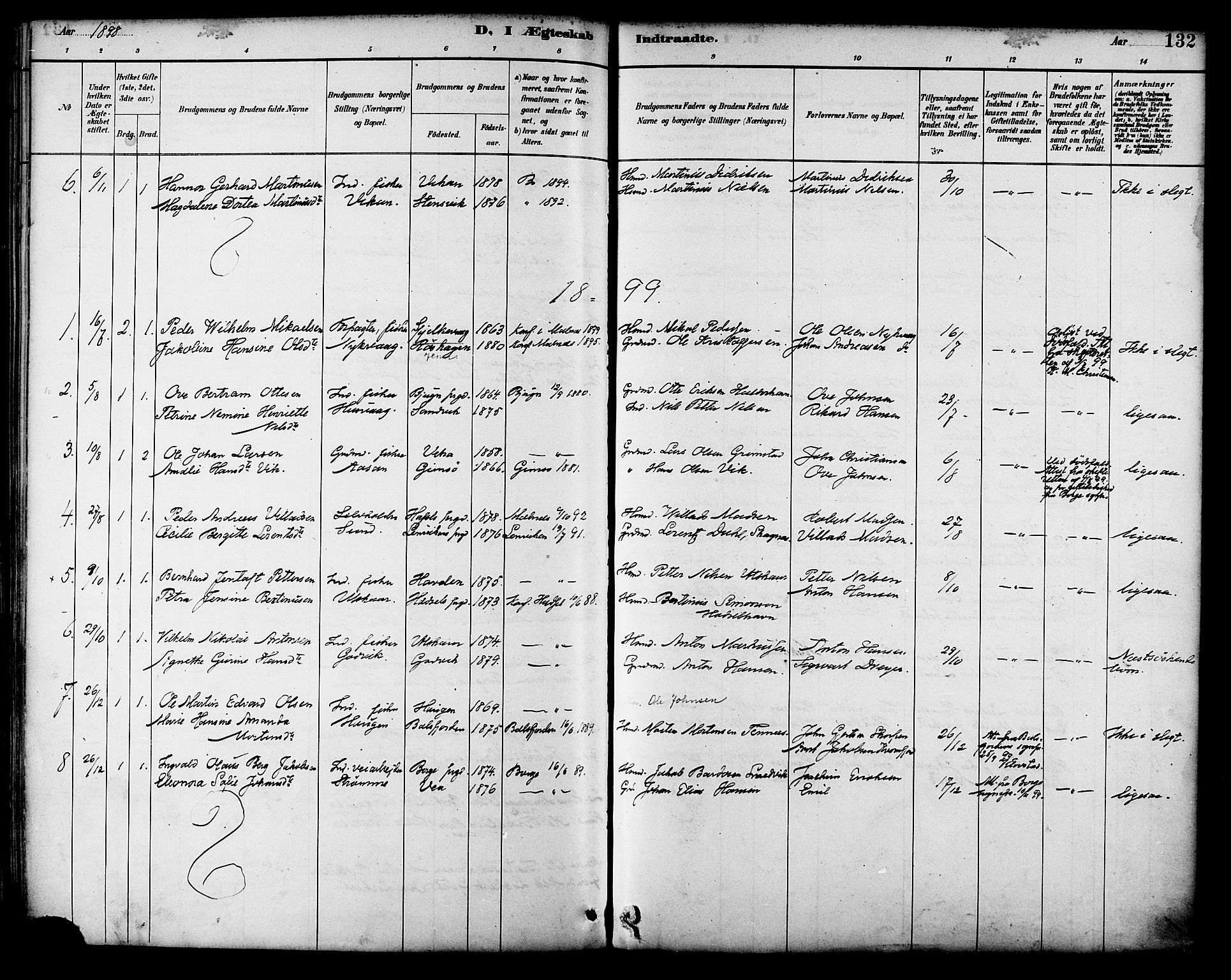 Ministerialprotokoller, klokkerbøker og fødselsregistre - Nordland, SAT/A-1459/892/L1320: Parish register (official) no. 892A01, 1886-1901, p. 132