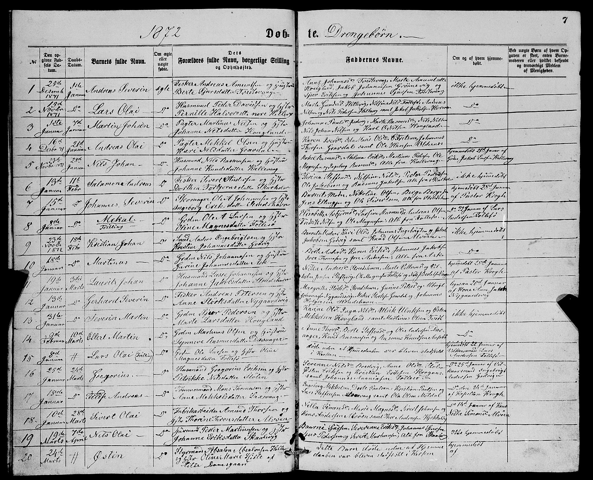 Askøy Sokneprestembete, AV/SAB-A-74101/H/Ha/Hab/Haba/L0007: Parish register (copy) no. A 7, 1871-1881, p. 7