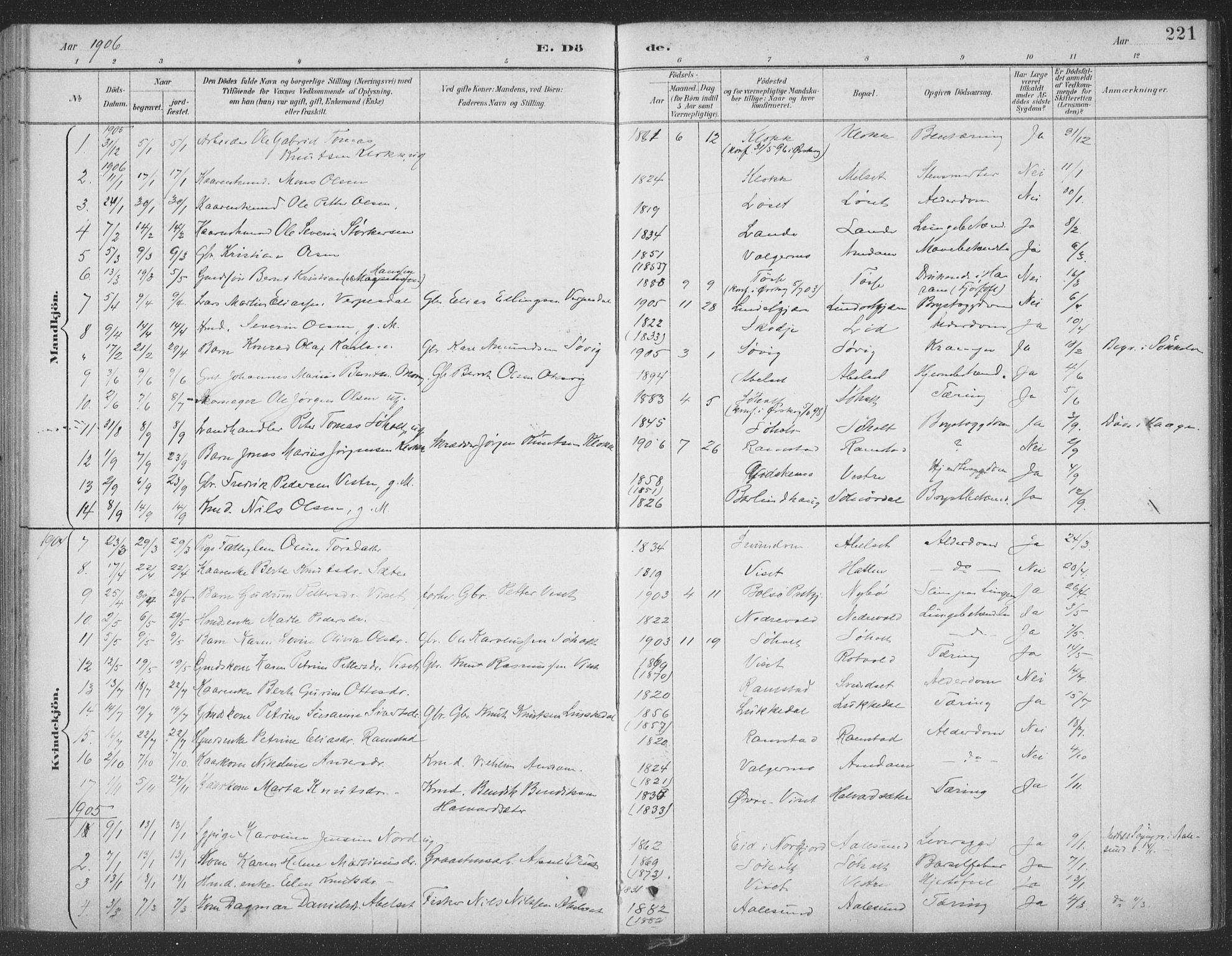 Ministerialprotokoller, klokkerbøker og fødselsregistre - Møre og Romsdal, AV/SAT-A-1454/522/L0316: Parish register (official) no. 522A11, 1890-1911, p. 221