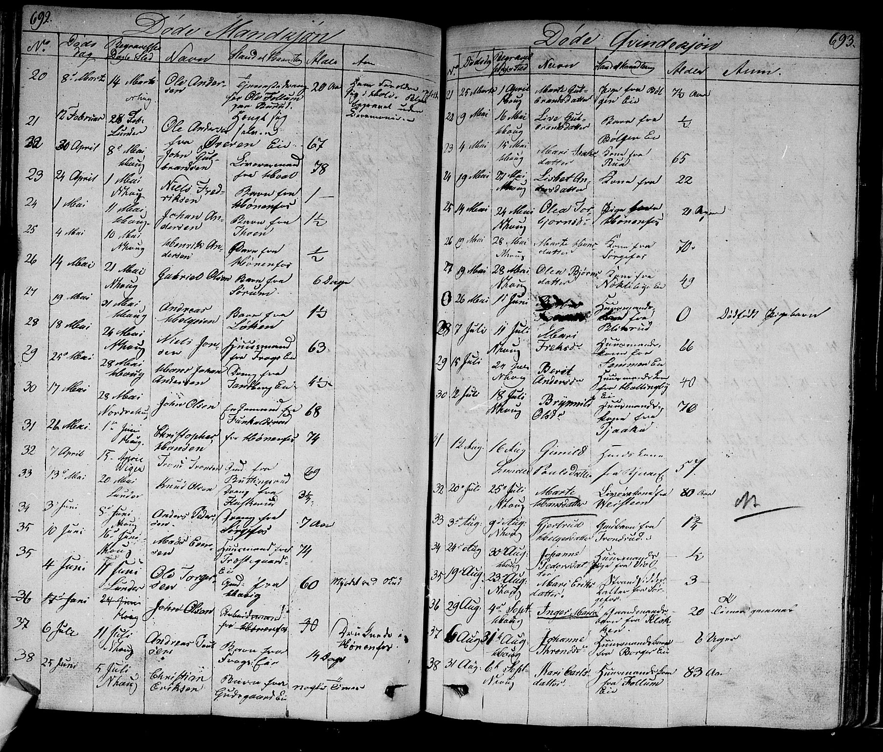 Norderhov kirkebøker, AV/SAKO-A-237/F/Fa/L0009: Parish register (official) no. 9, 1819-1837, p. 692-693