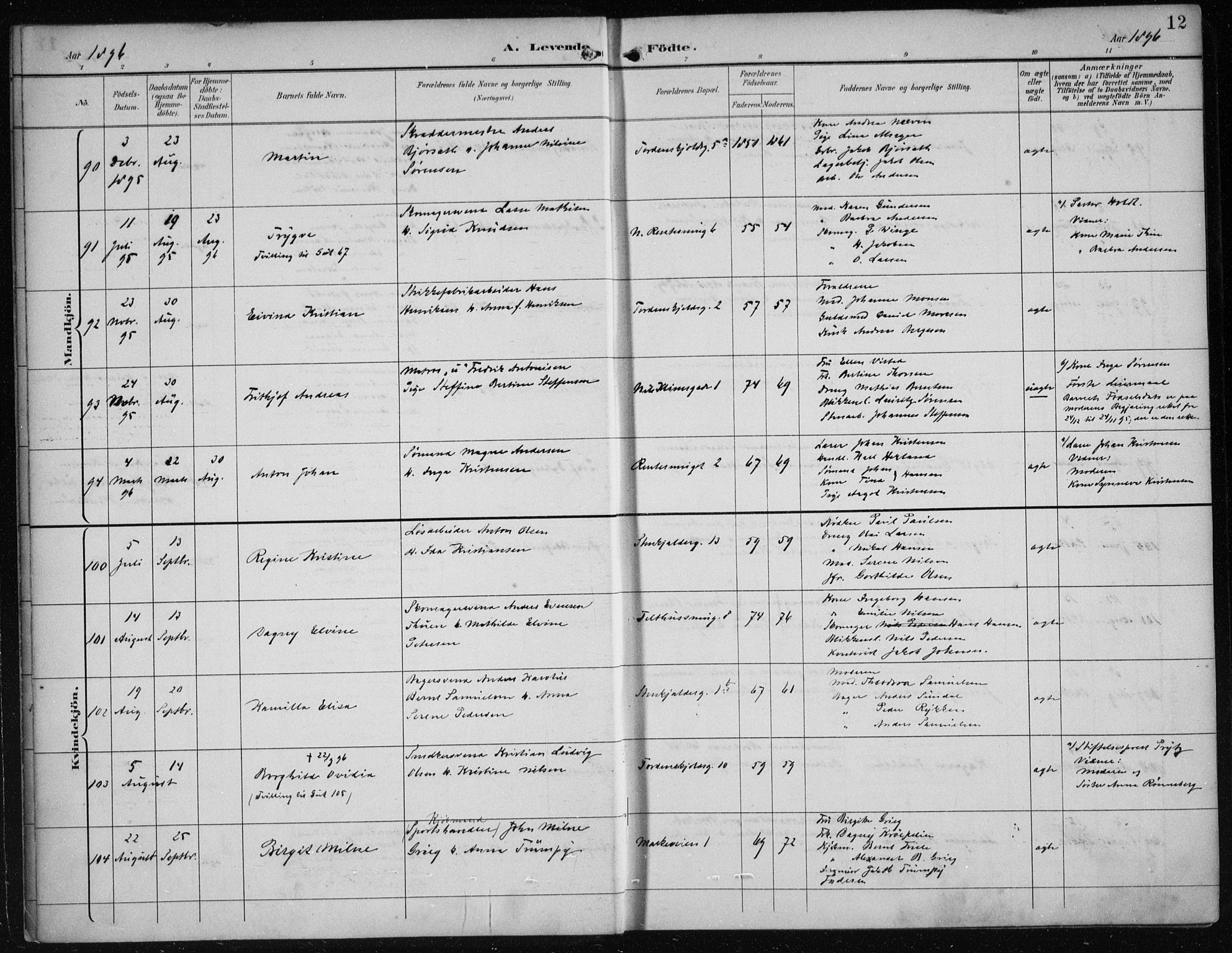 Korskirken sokneprestembete, SAB/A-76101/H/Hab: Parish register (copy) no. B 10, 1896-1905, p. 12