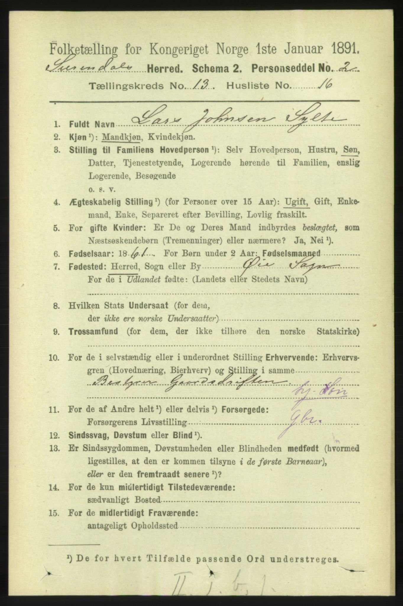 RA, 1891 census for 1566 Surnadal, 1891, p. 3256