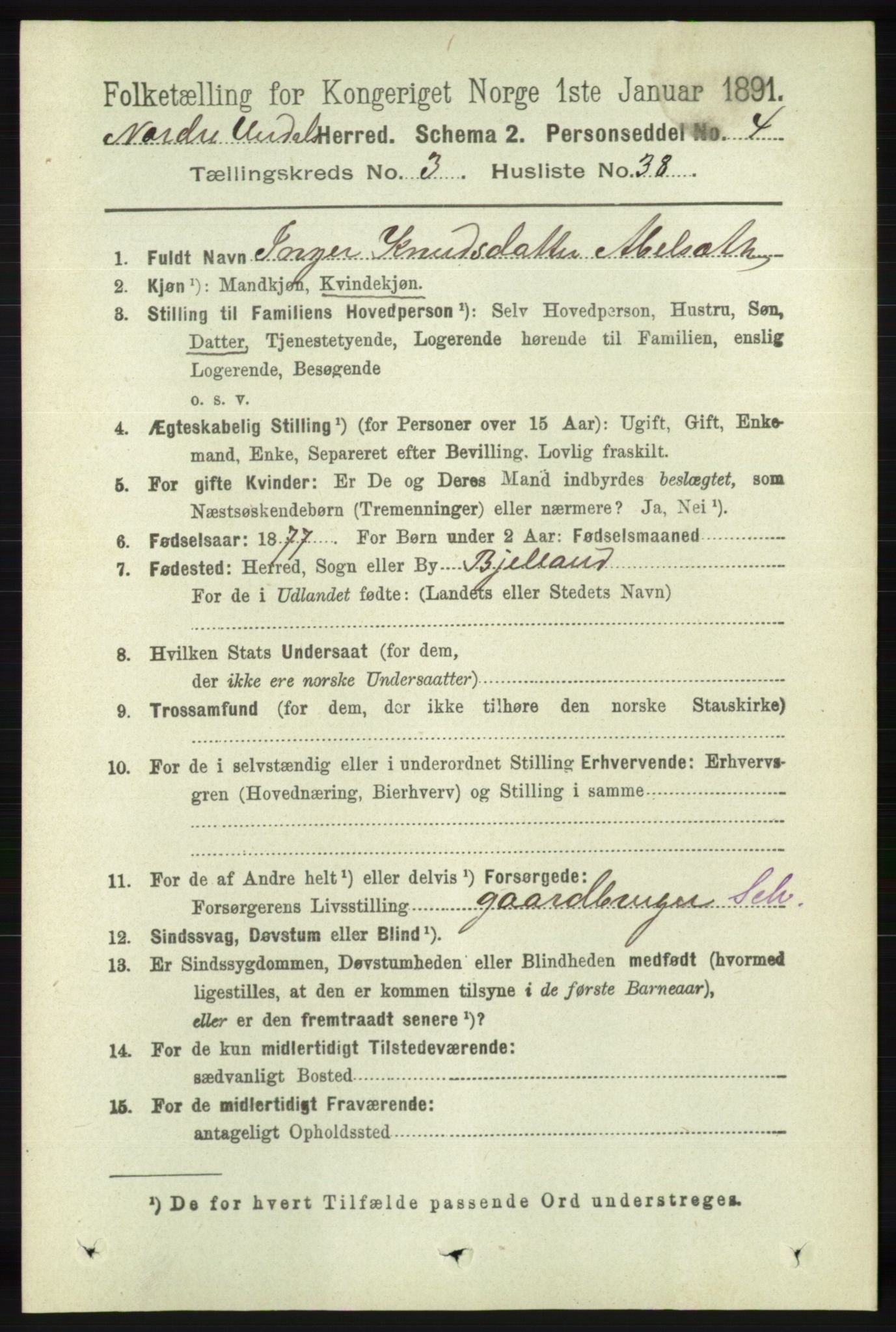 RA, 1891 census for 1028 Nord-Audnedal, 1891, p. 939