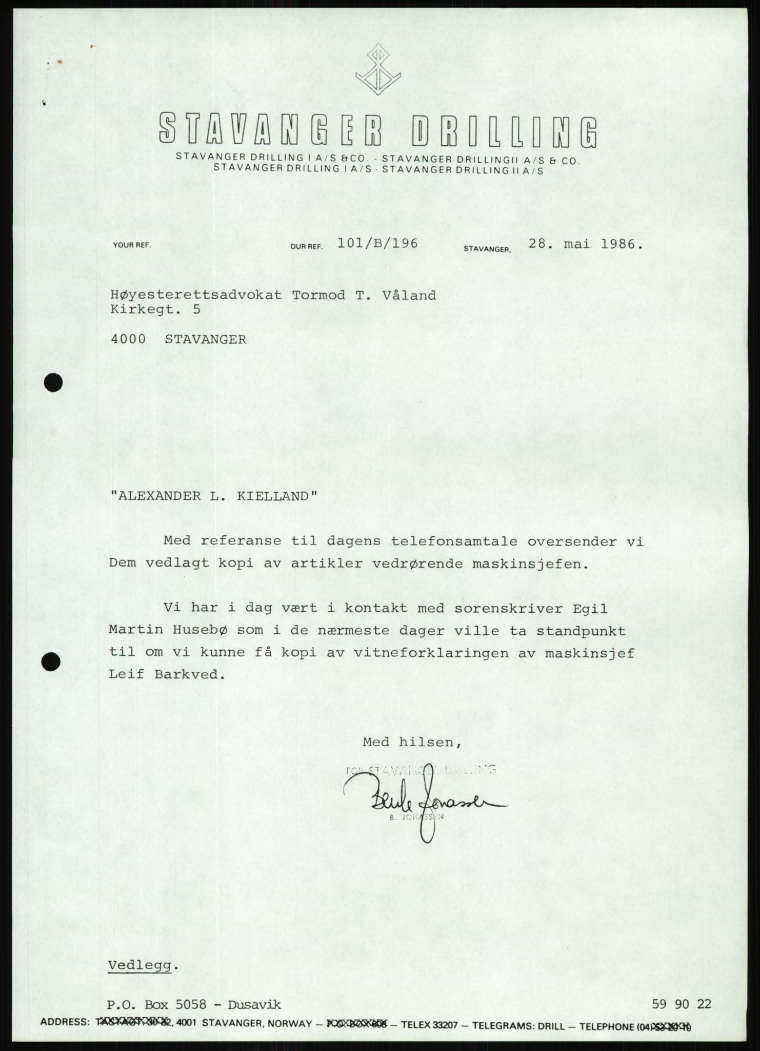 Pa 1503 - Stavanger Drilling AS, AV/SAST-A-101906/Da/L0001: Alexander L. Kielland - Begrensningssak Stavanger byrett, 1986, p. 599