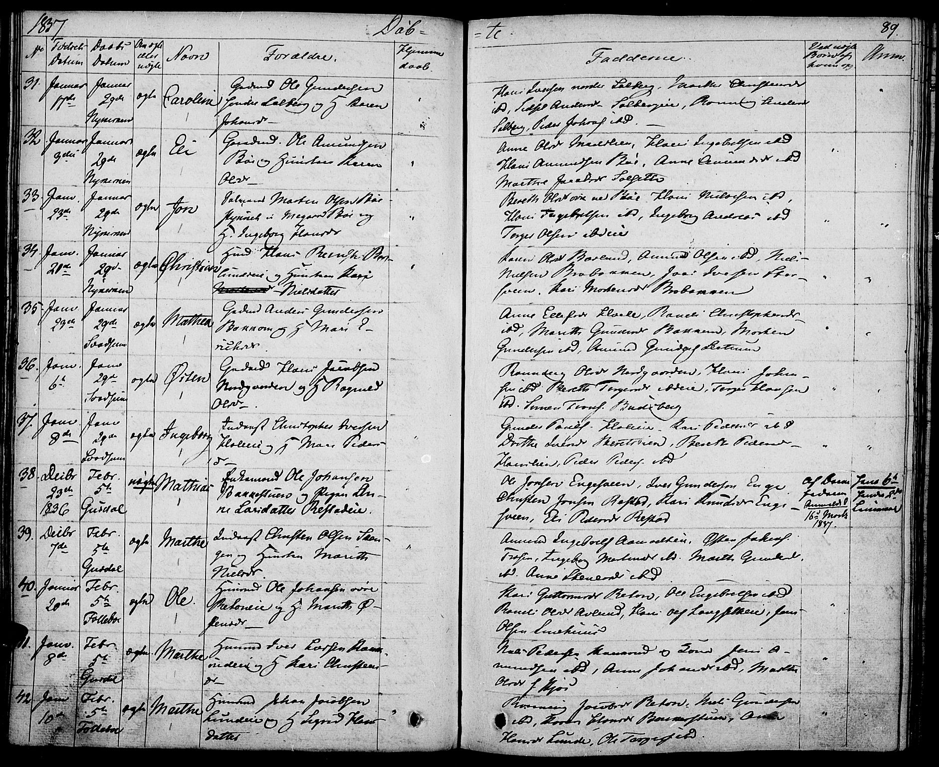 Gausdal prestekontor, AV/SAH-PREST-090/H/Ha/Haa/L0006: Parish register (official) no. 6, 1830-1839, p. 89