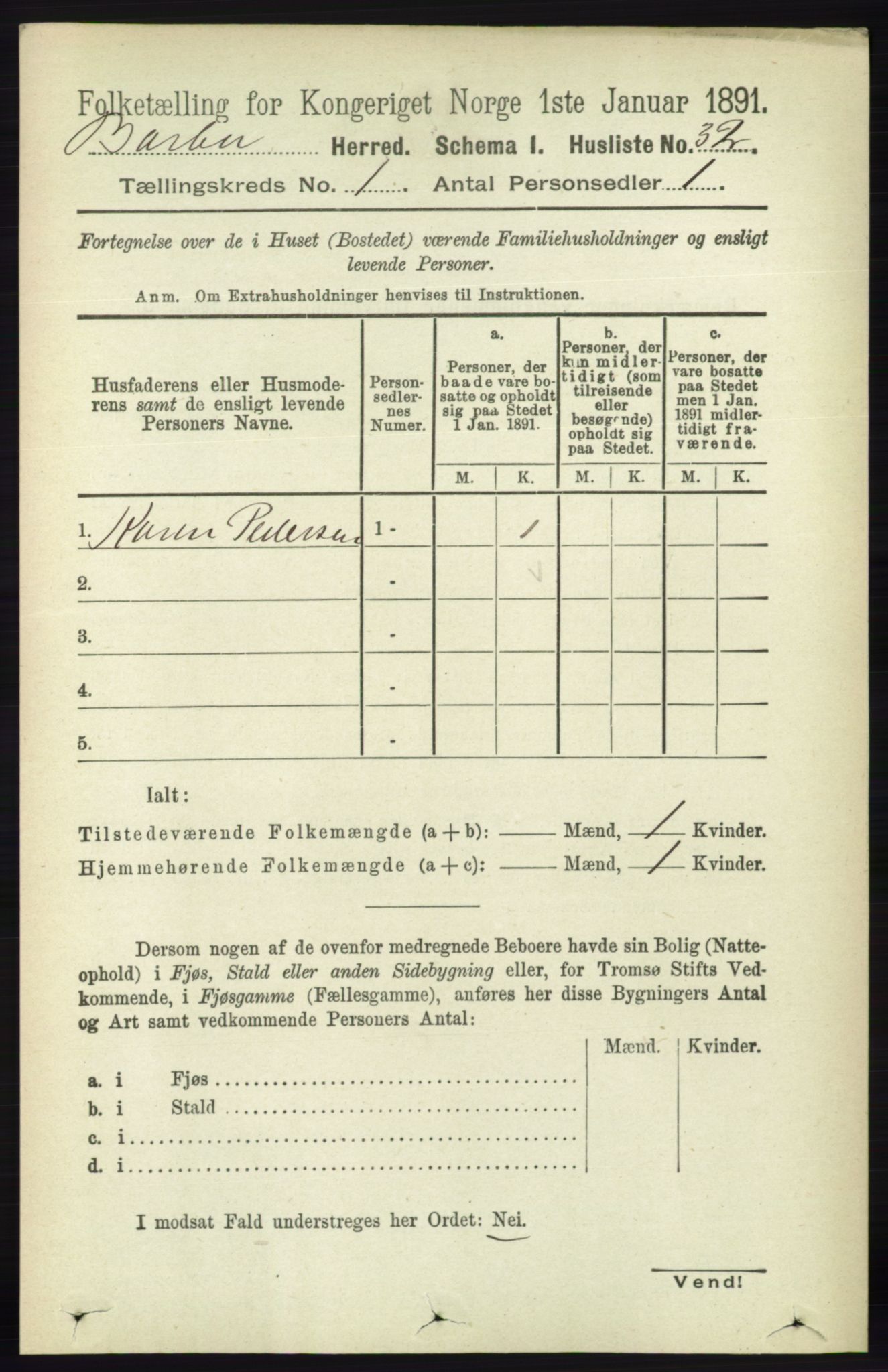 RA, 1891 census for 0990 Barbu, 1891, p. 63