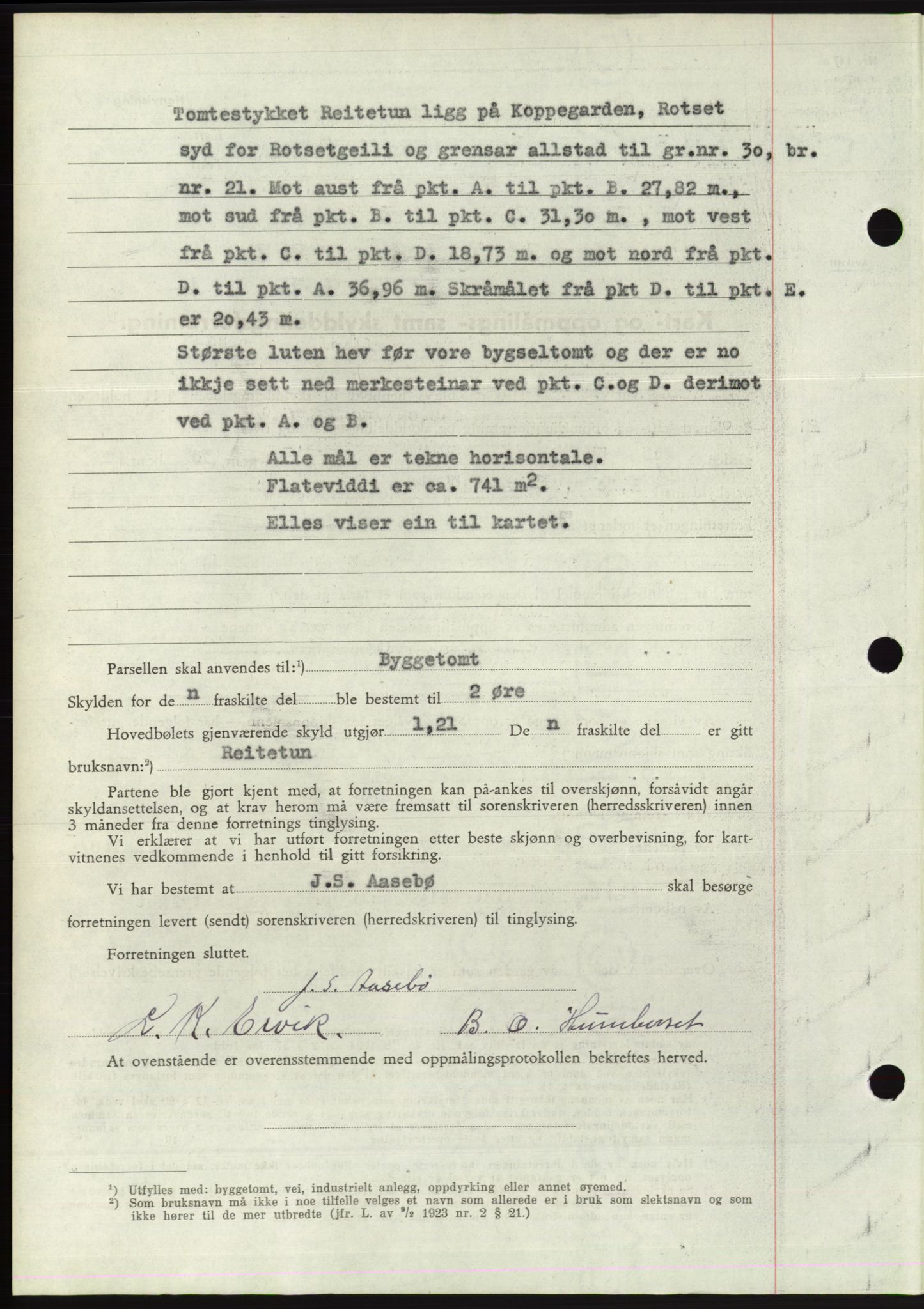 Søre Sunnmøre sorenskriveri, AV/SAT-A-4122/1/2/2C/L0075: Mortgage book no. 1A, 1943-1943, Diary no: : 984/1943