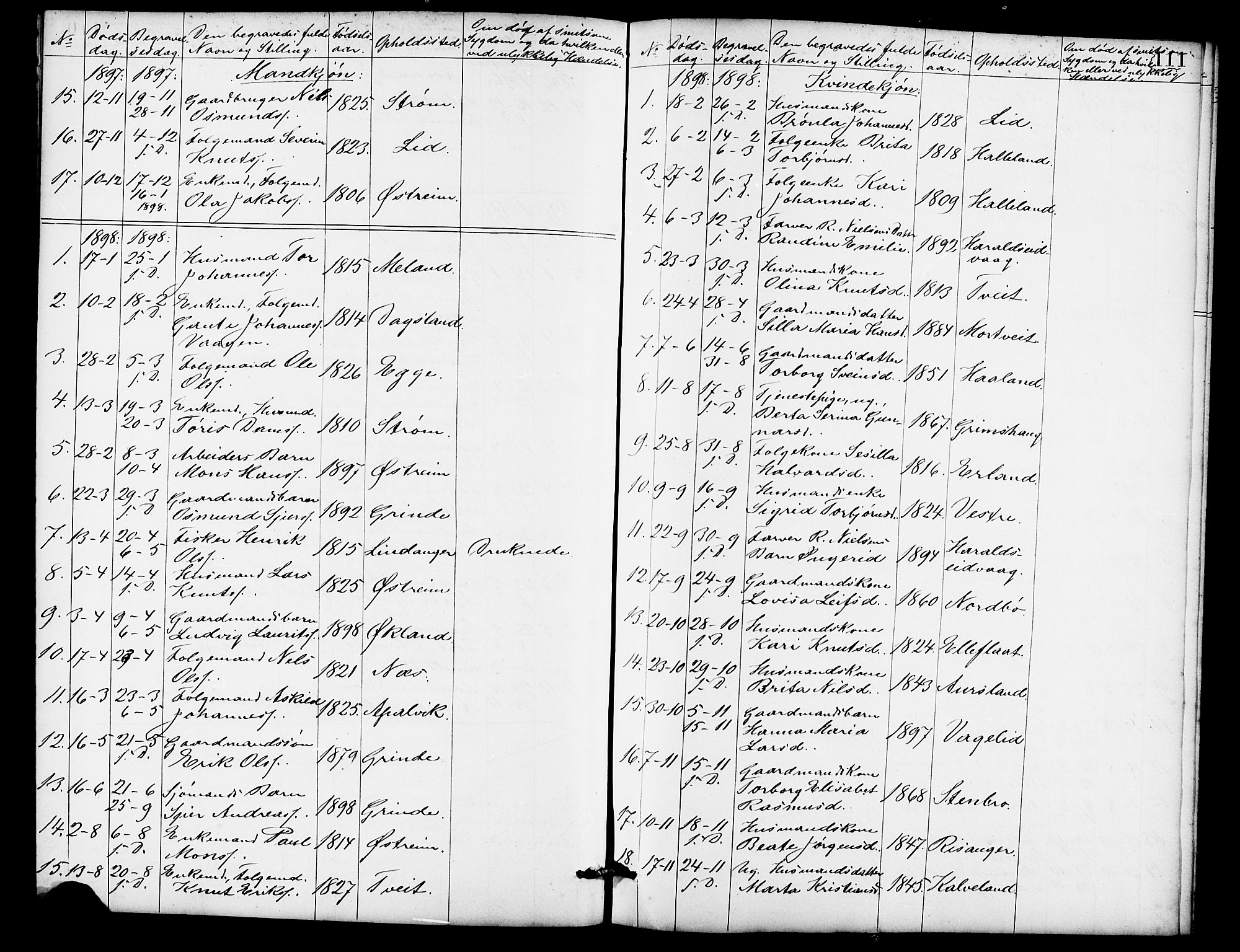 Skjold sokneprestkontor, SAST/A-101847/H/Ha/Hab/L0007: Parish register (copy) no. B 7, 1885-1906, p. 111