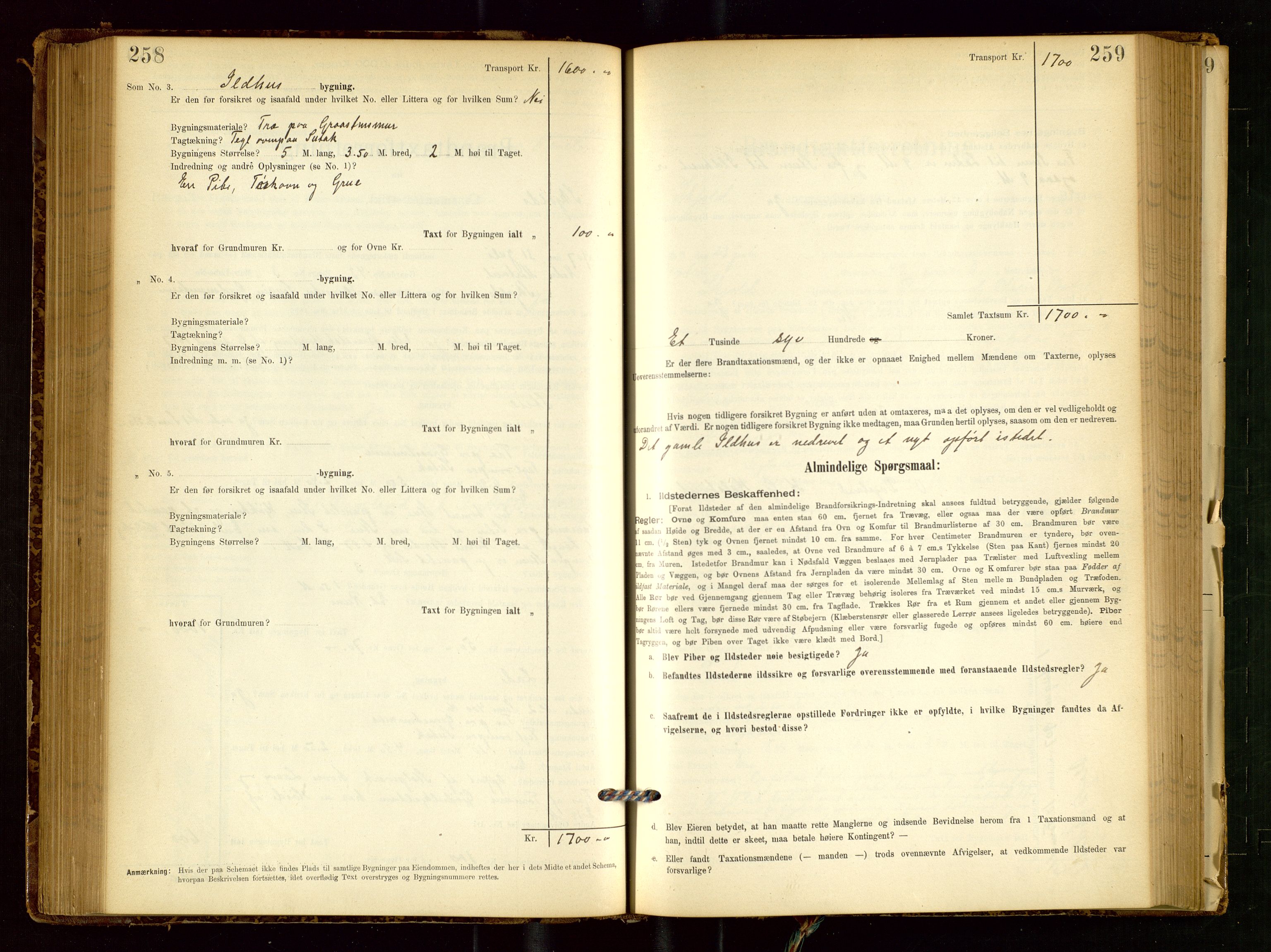 Skjold lensmannskontor, SAST/A-100182/Gob/L0001: "Brandtaxationsprotokol for Skjold Lensmandsdistrikt Ryfylke Fogderi", 1894-1939, p. 258-259