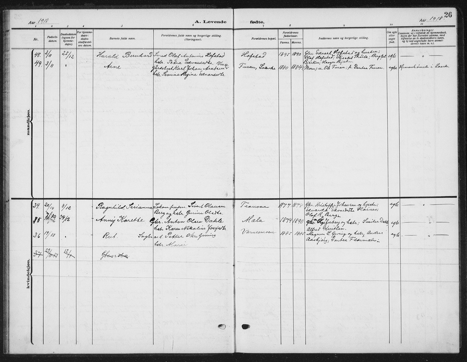 Ministerialprotokoller, klokkerbøker og fødselsregistre - Nord-Trøndelag, SAT/A-1458/709/L0088: Parish register (copy) no. 709C02, 1914-1934, p. 26