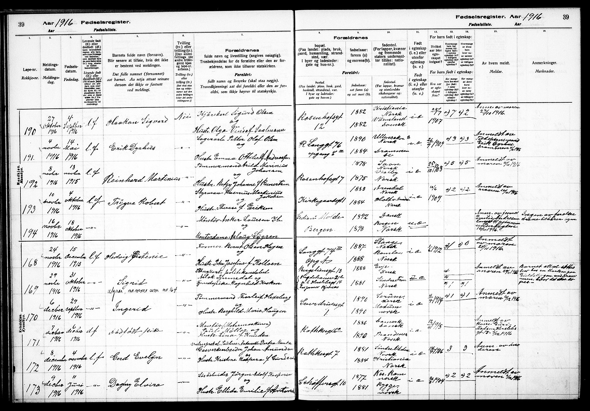 Petrus prestekontor Kirkebøker, AV/SAO-A-10872/J/Ja/L0001: Birth register no. 1, 1916-1922, p. 39