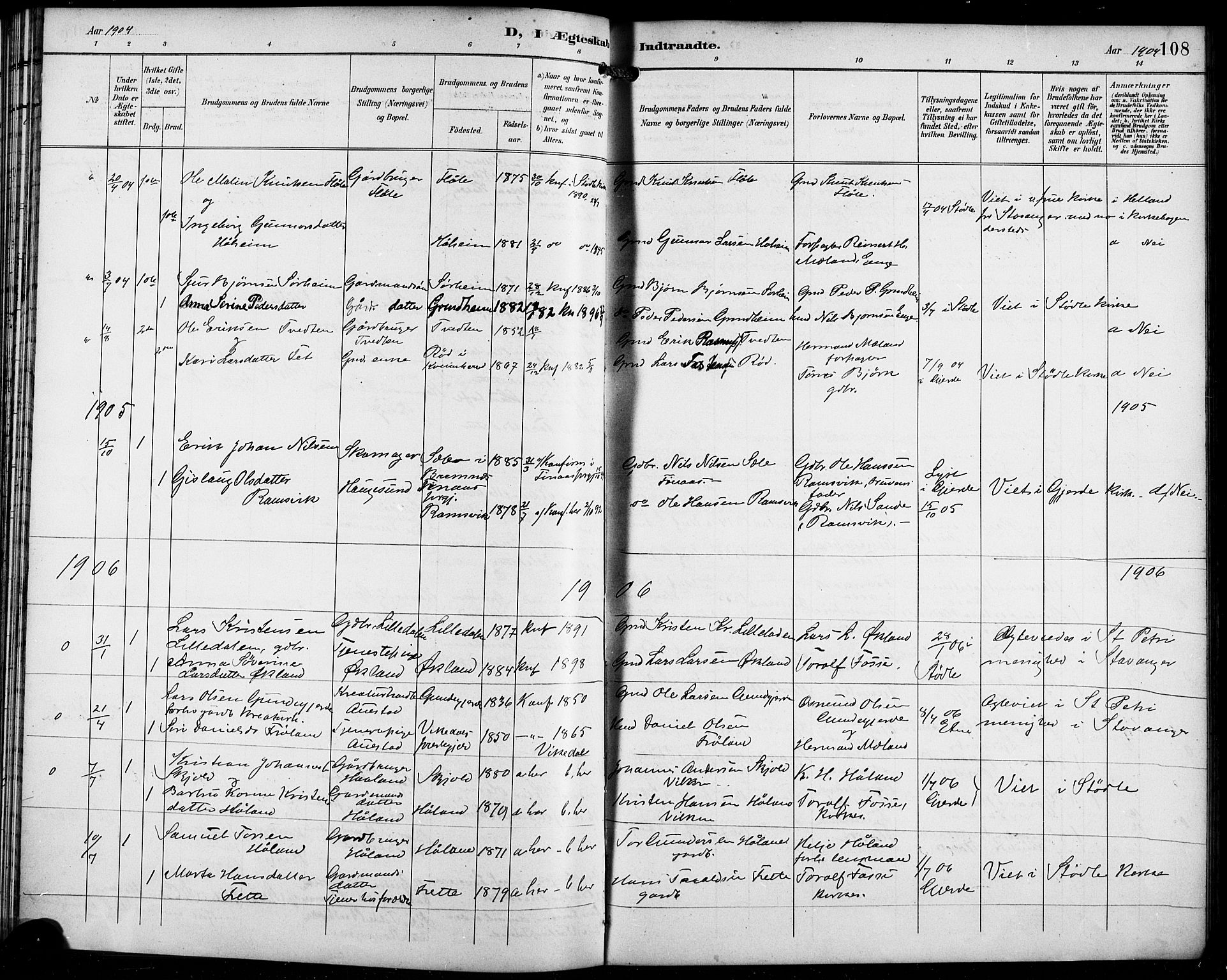 Etne sokneprestembete, SAB/A-75001/H/Hab: Parish register (copy) no. C 5, 1896-1920, p. 108