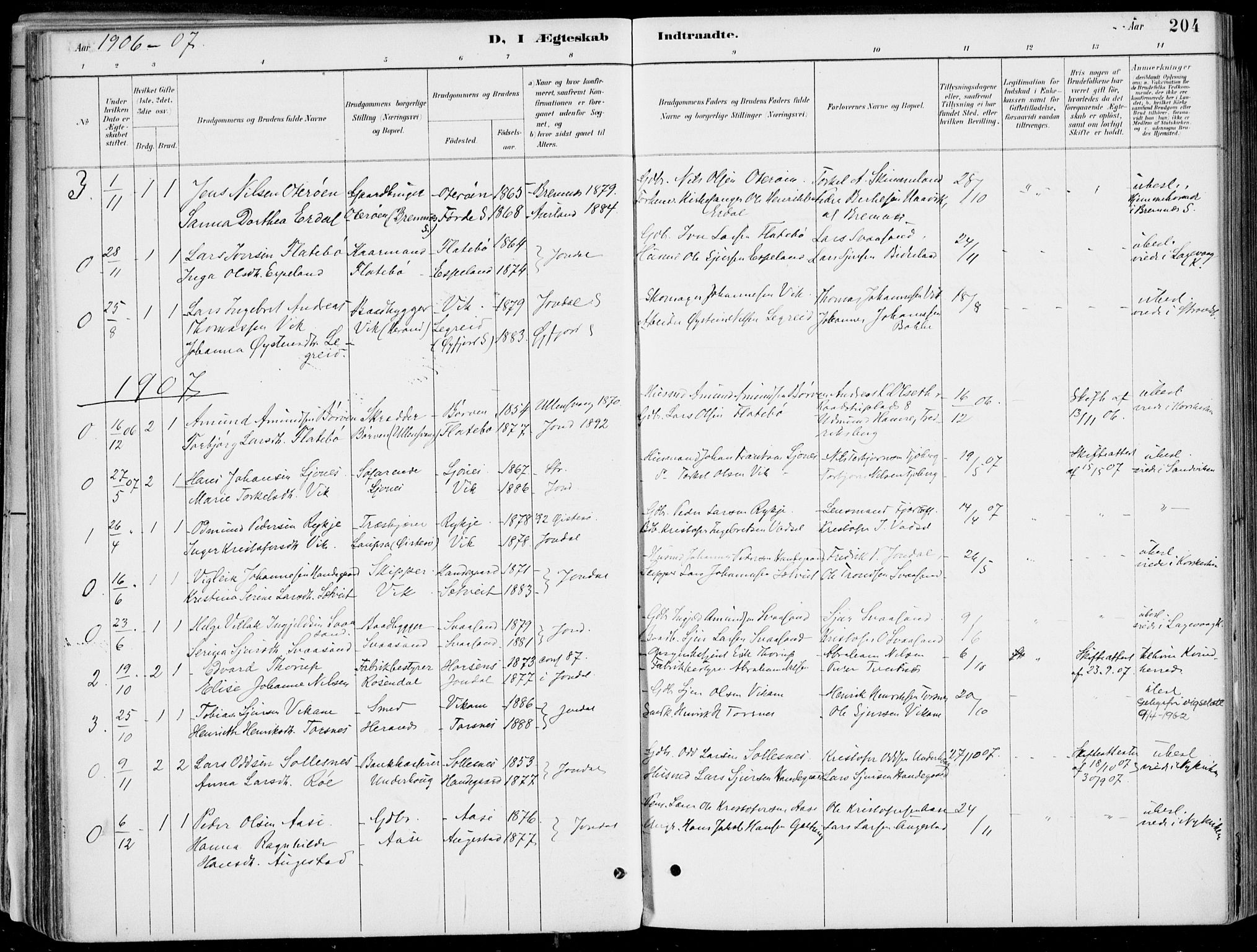 Strandebarm sokneprestembete, SAB/A-78401/H/Haa: Parish register (official) no. E  1, 1886-1908, p. 204