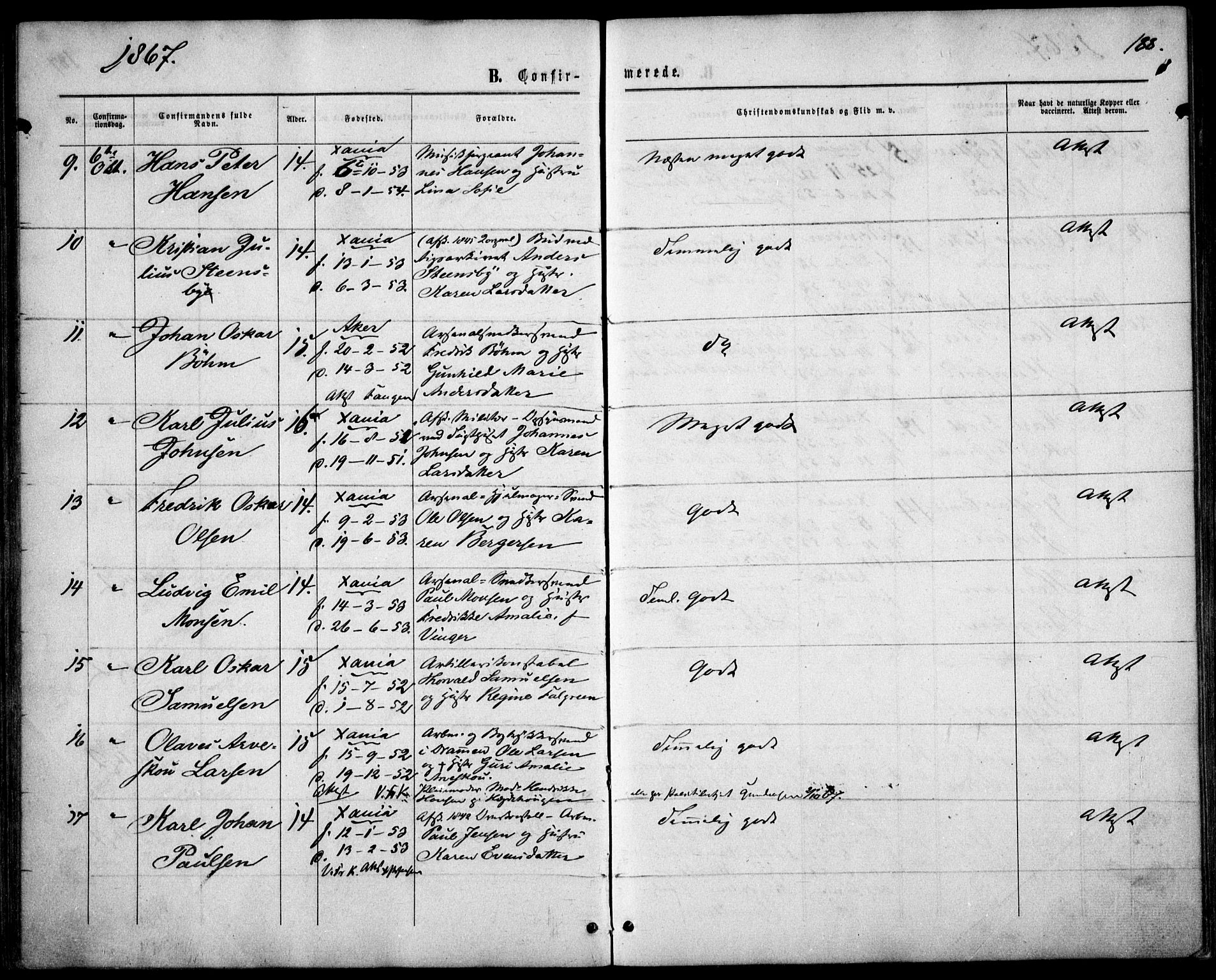 Garnisonsmenigheten Kirkebøker, AV/SAO-A-10846/F/Fa/L0010: Parish register (official) no. 10, 1859-1869, p. 188