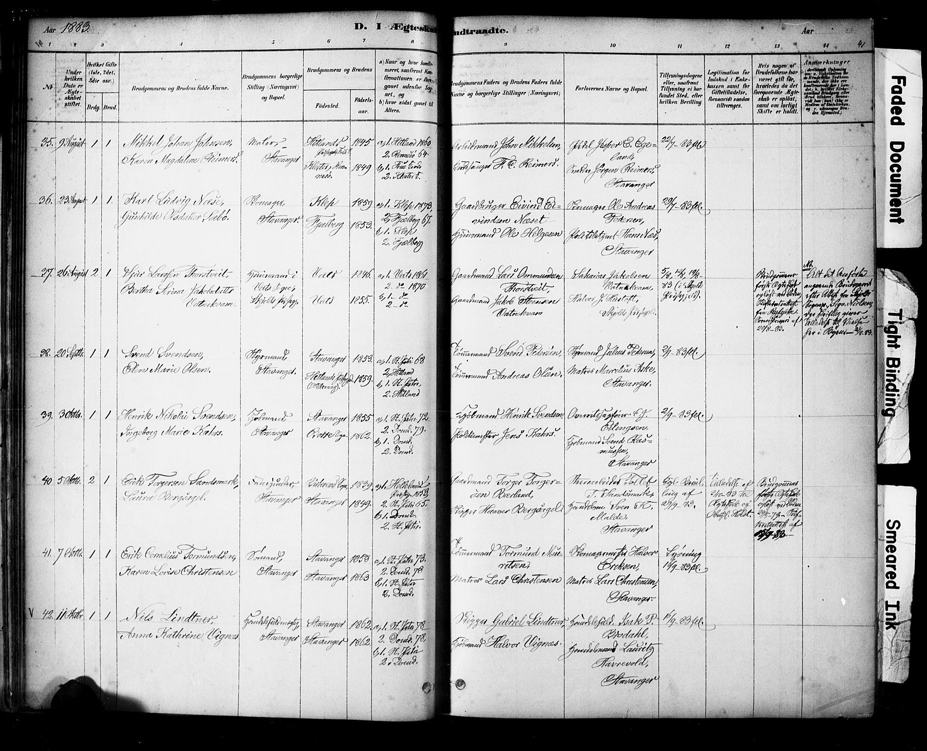 Domkirken sokneprestkontor, AV/SAST-A-101812/001/30/30BA/L0029: Parish register (official) no. A 28, 1878-1904, p. 41