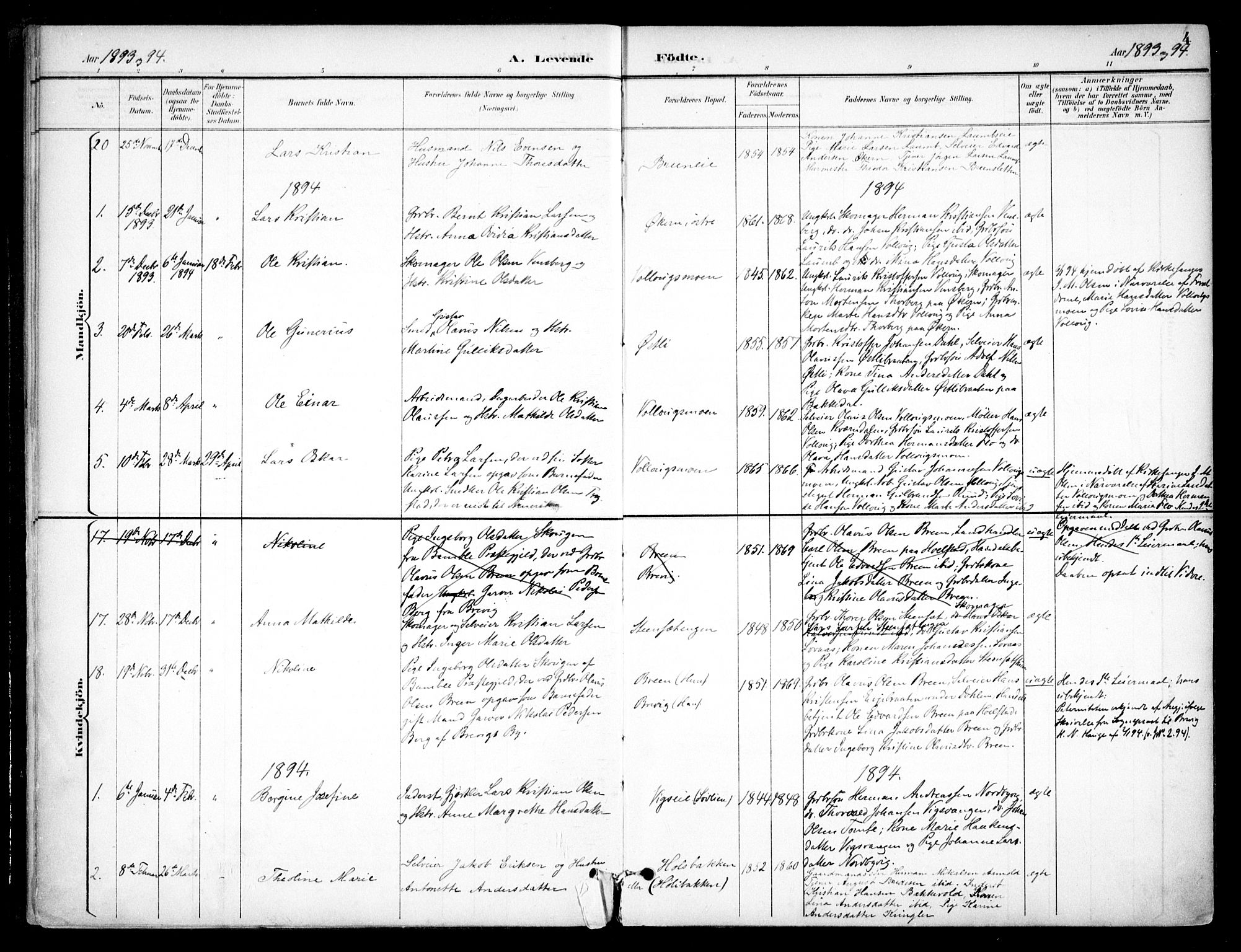Nannestad prestekontor Kirkebøker, SAO/A-10414a/F/Fc/L0002: Parish register (official) no. III 2, 1893-1907, p. 4