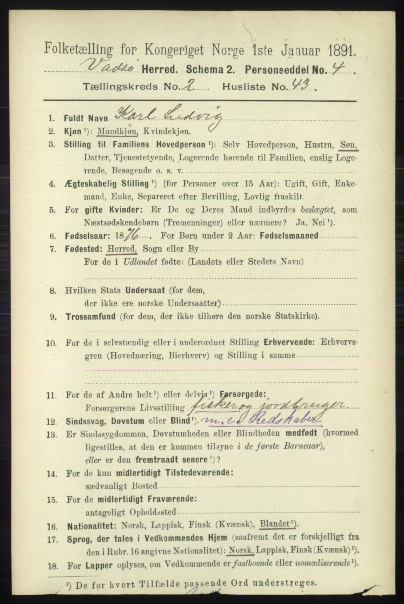 RA, 1891 census for 2029 Vadsø, 1891, p. 731