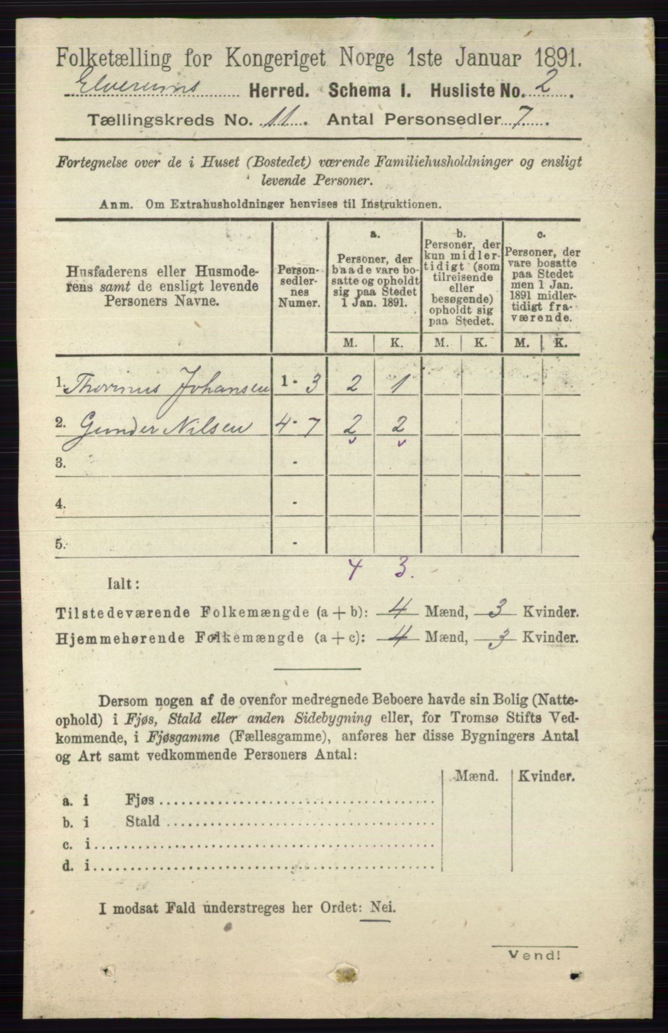 RA, 1891 census for 0427 Elverum, 1891, p. 8934