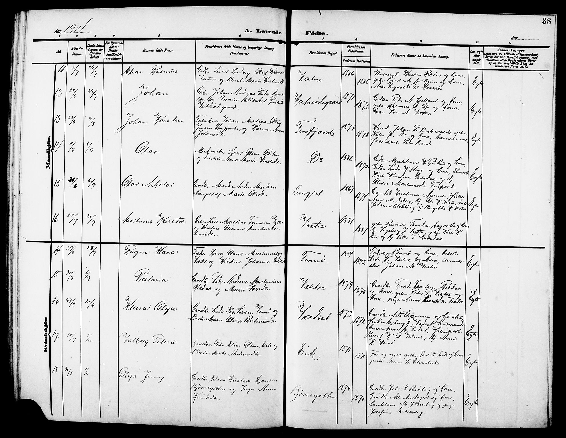 Ministerialprotokoller, klokkerbøker og fødselsregistre - Møre og Romsdal, AV/SAT-A-1454/525/L0377: Parish register (copy) no. 525C03, 1903-1917, p. 38