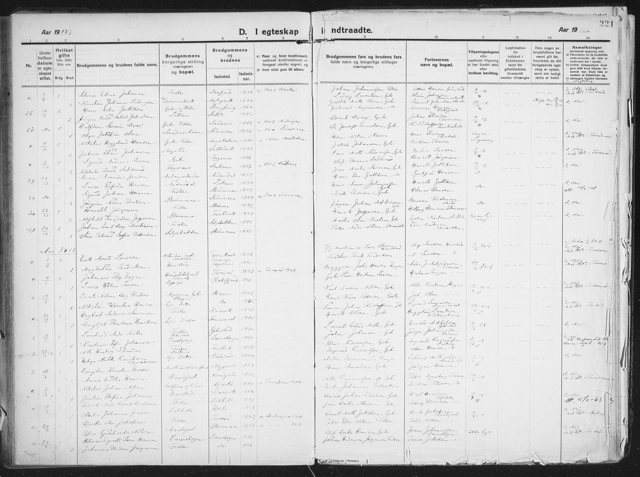 Lenvik sokneprestembete, SATØ/S-1310/H/Ha/Haa/L0016kirke: Parish register (official) no. 16, 1910-1924, p. 221