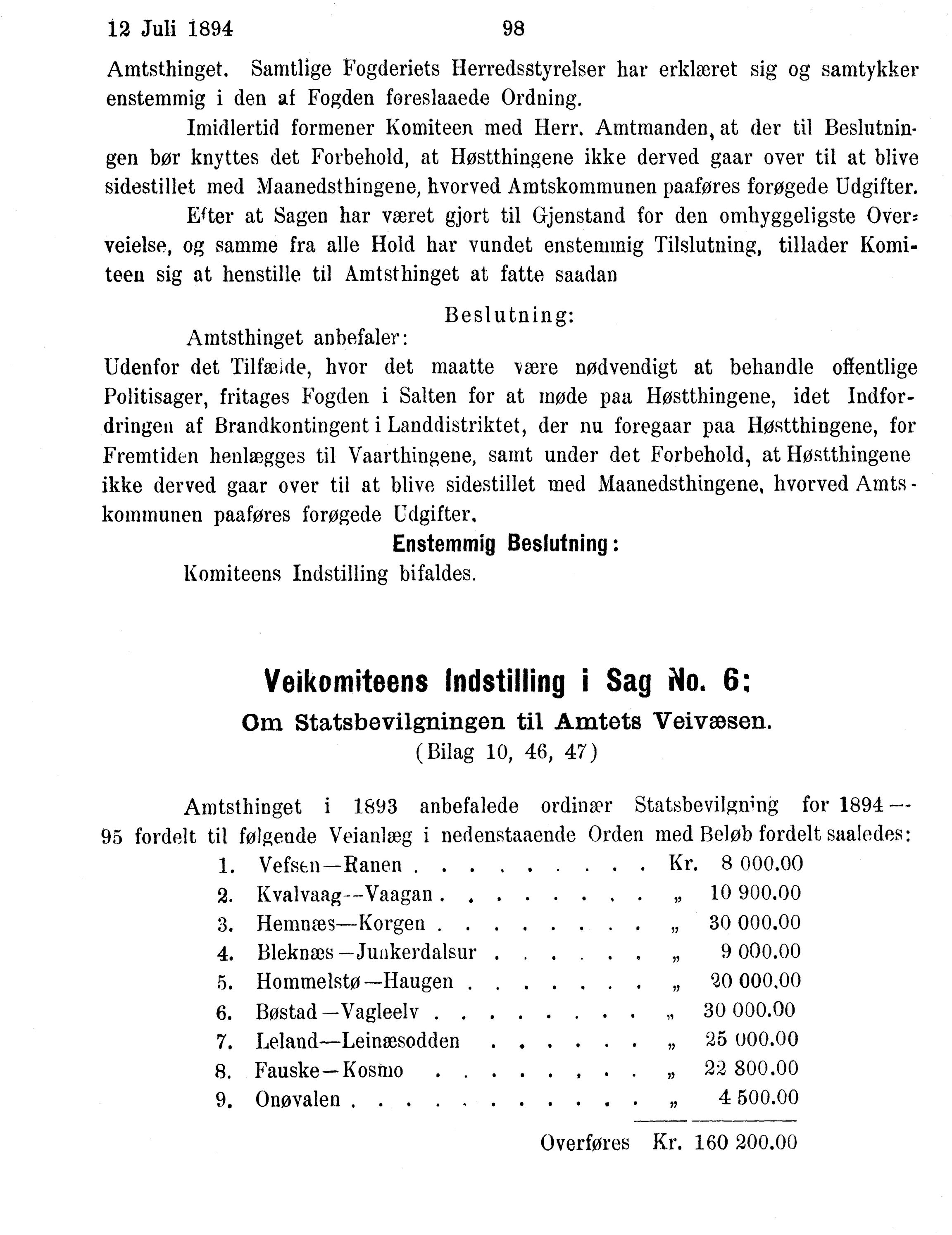 Nordland Fylkeskommune. Fylkestinget, AIN/NFK-17/176/A/Ac/L0017: Fylkestingsforhandlinger 1894, 1894