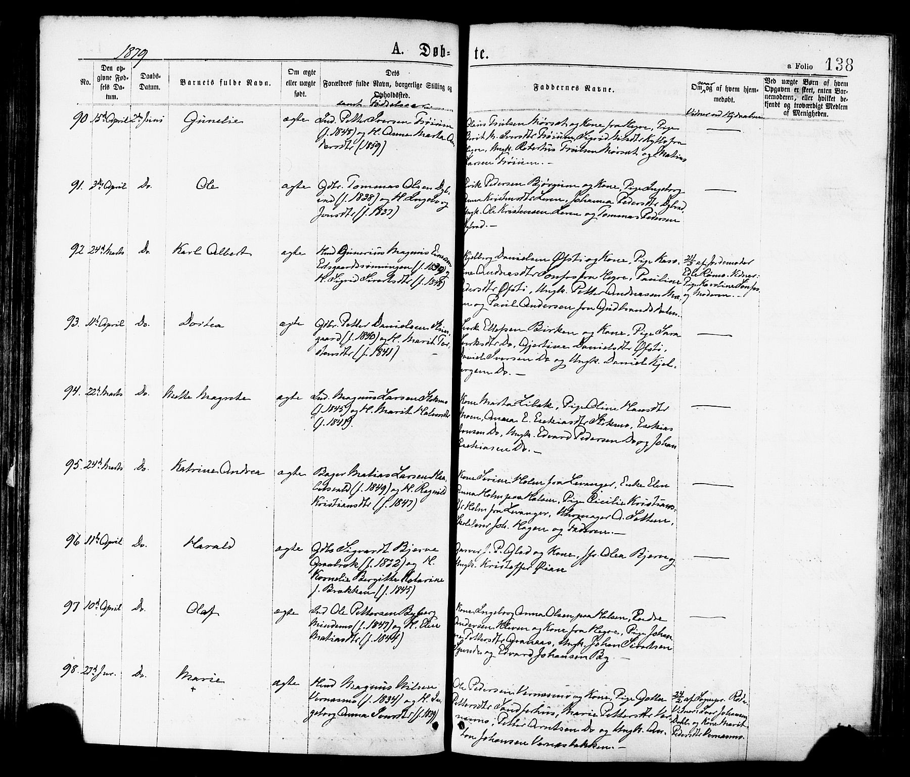 Ministerialprotokoller, klokkerbøker og fødselsregistre - Nord-Trøndelag, AV/SAT-A-1458/709/L0076: Parish register (official) no. 709A16, 1871-1879, p. 138