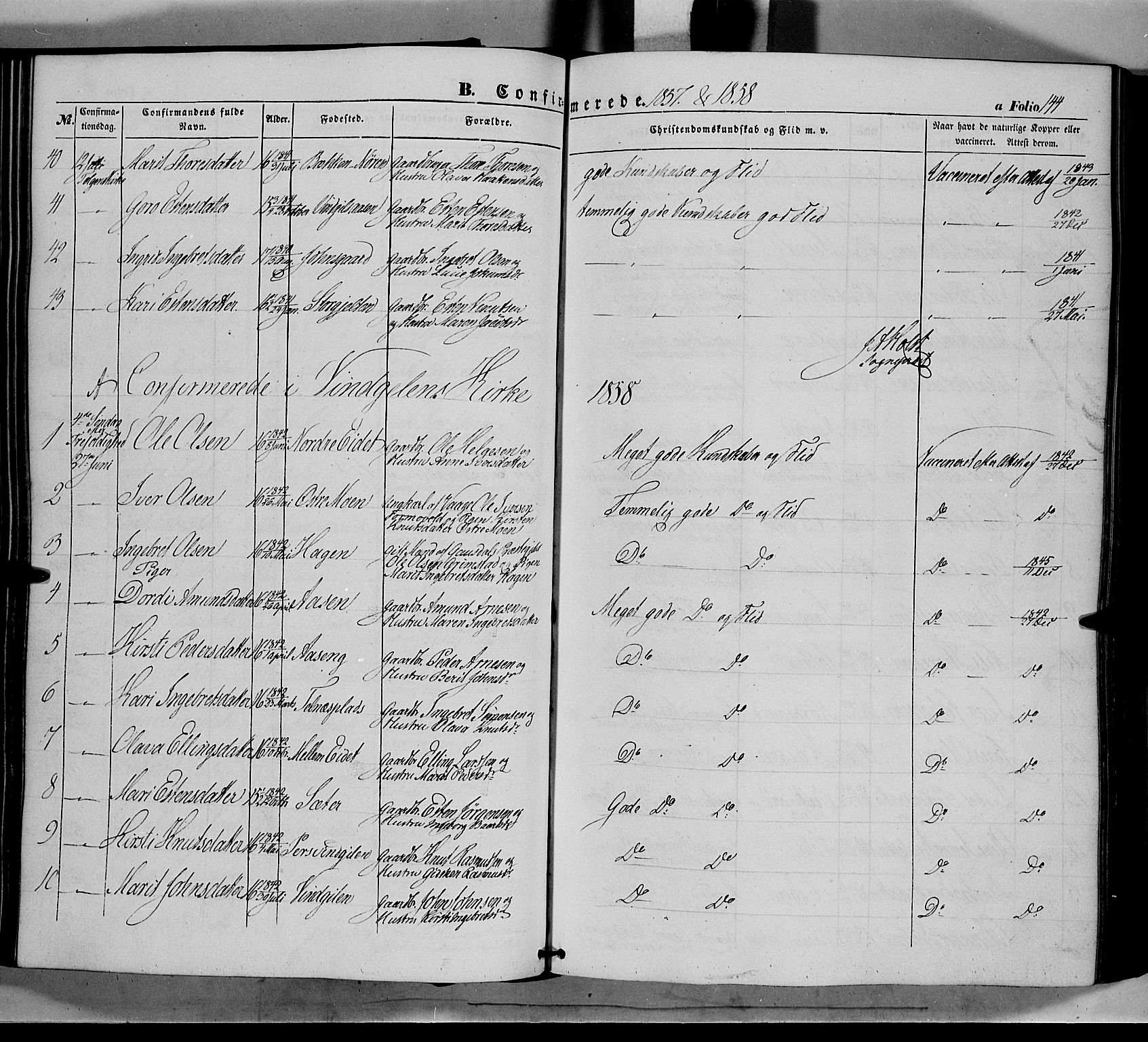 Tolga prestekontor, AV/SAH-PREST-062/K/L0006: Parish register (official) no. 6, 1852-1876, p. 144