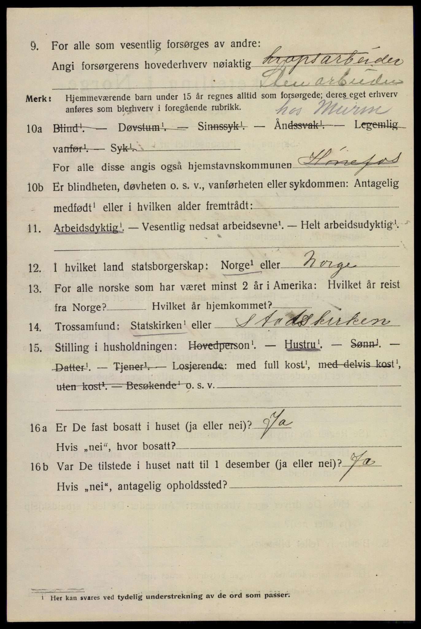 SAKO, 1920 census for Hønefoss, 1920, p. 2345