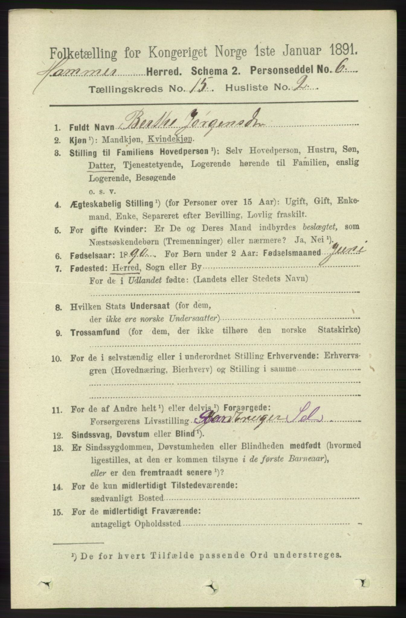 RA, 1891 census for 1254 Hamre, 1891, p. 4702