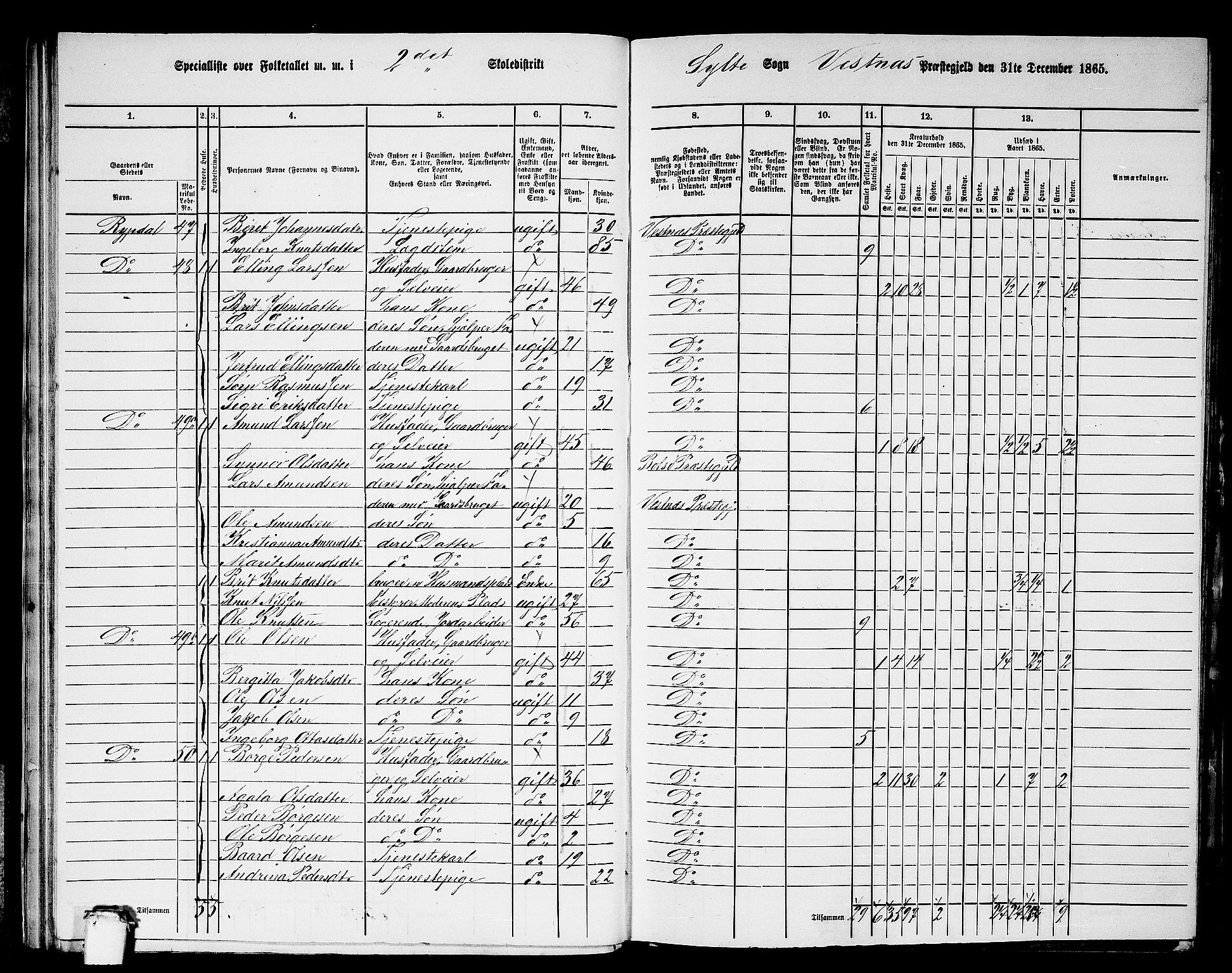 RA, 1865 census for Vestnes, 1865, p. 37