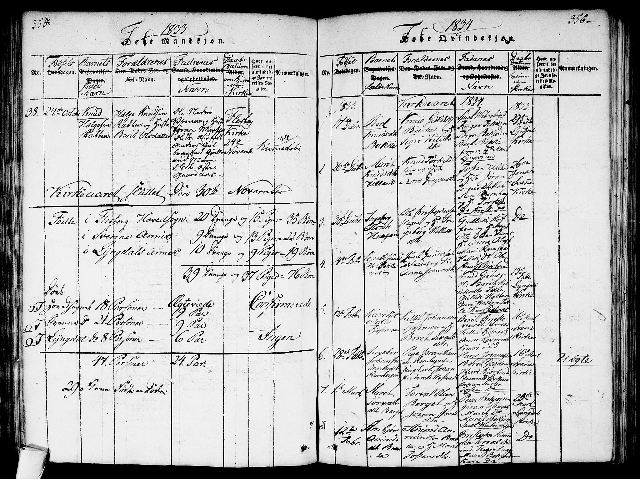 Flesberg kirkebøker, SAKO/A-18/G/Ga/L0001: Parish register (copy) no. I 1, 1816-1834, p. 355-356
