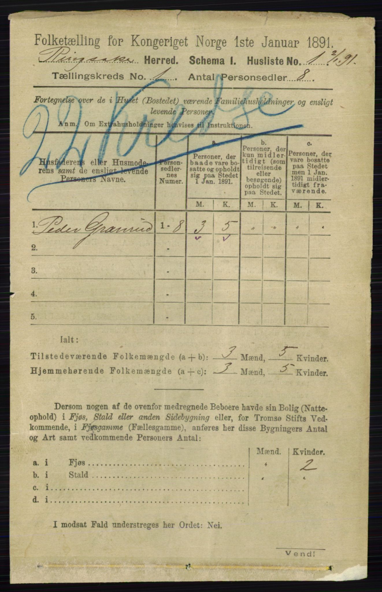 RA, 1891 census for 0412 Ringsaker, 1891, p. 67