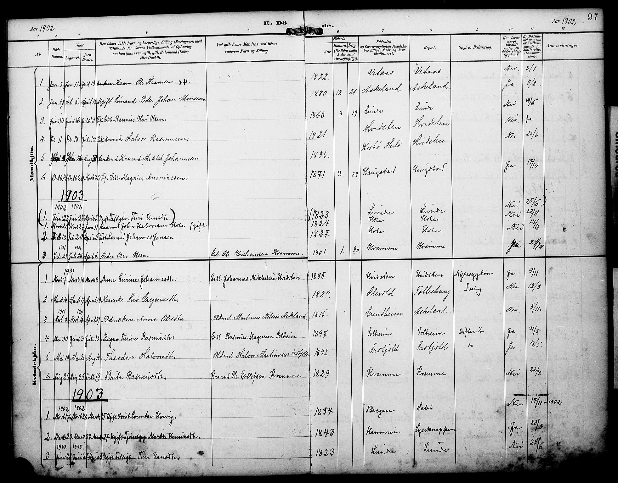 Manger sokneprestembete, AV/SAB-A-76801/H/Haa: Parish register (official) no. D 2, 1894-1908, p. 97