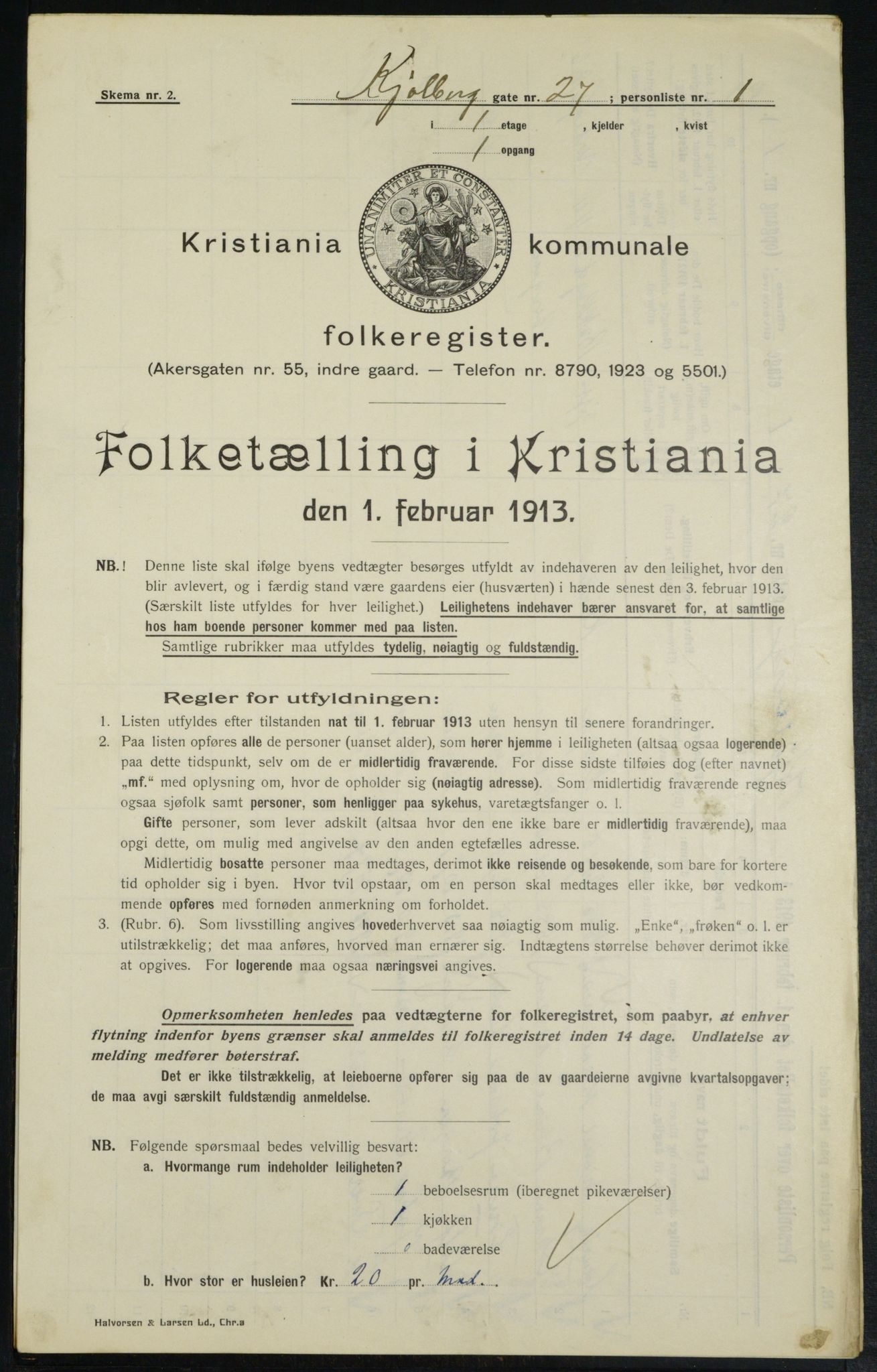 OBA, Municipal Census 1913 for Kristiania, 1913, p. 51565