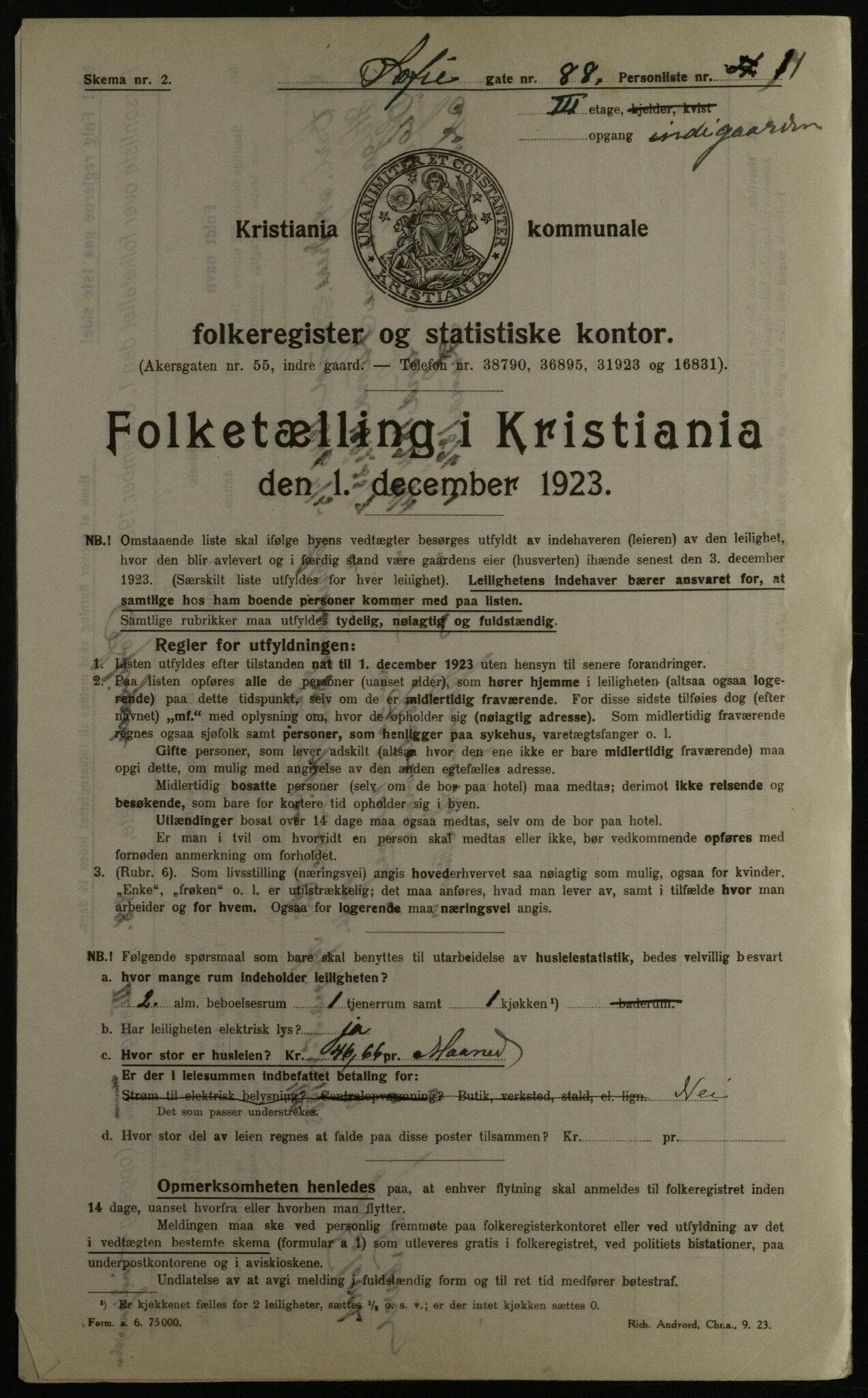 OBA, Municipal Census 1923 for Kristiania, 1923, p. 109464