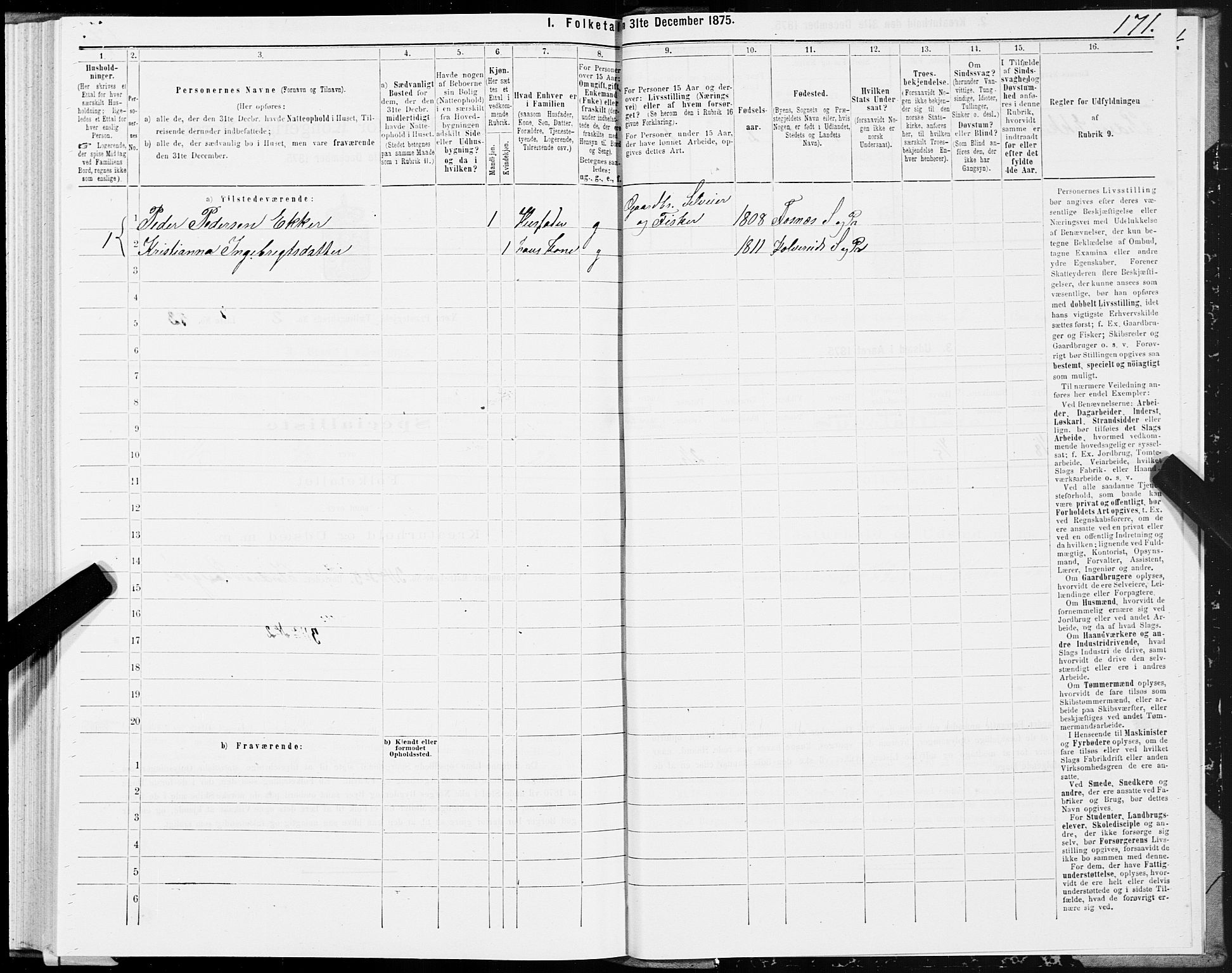 SAT, 1875 census for 1751P Nærøy, 1875, p. 1171