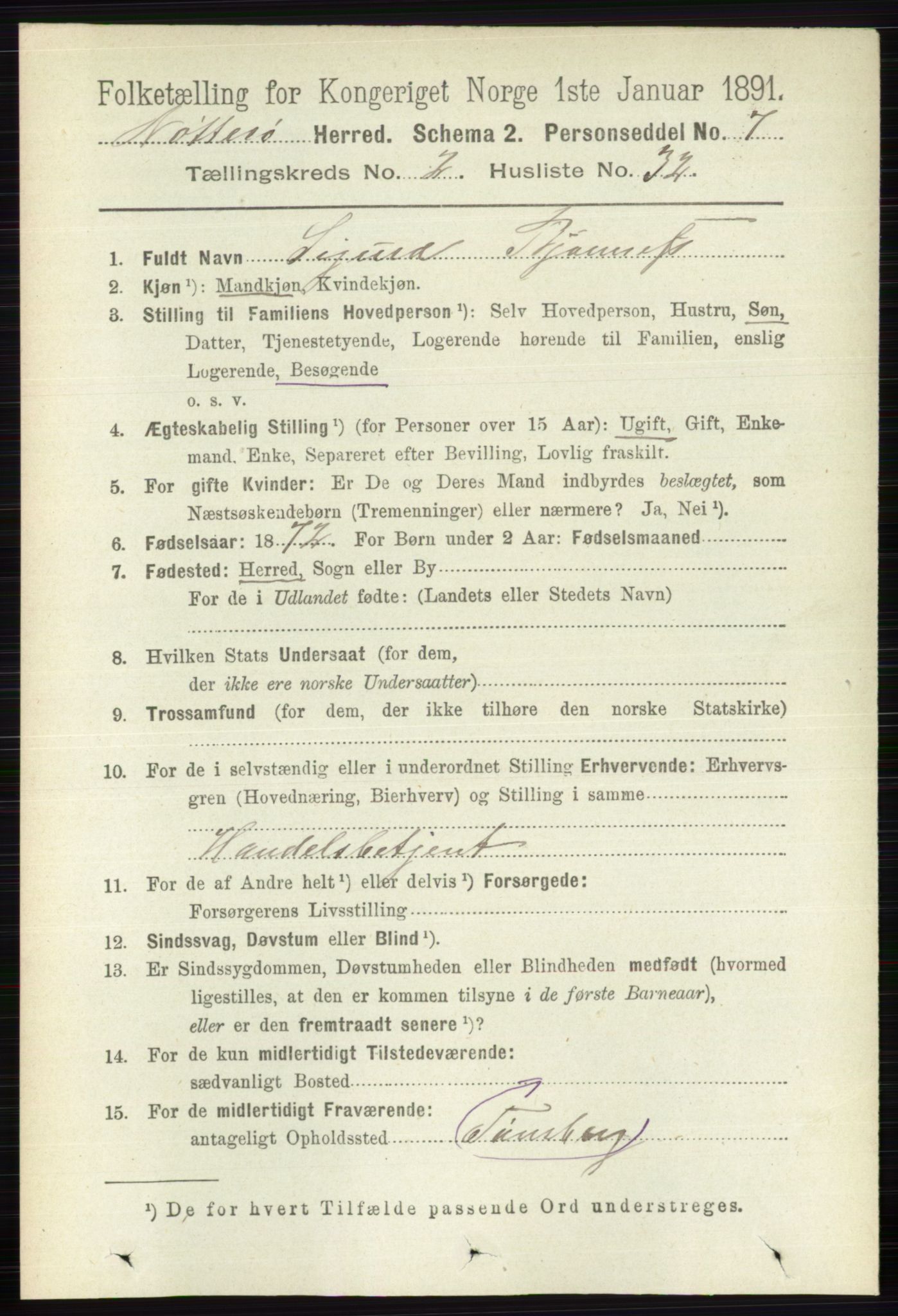 RA, 1891 census for 0722 Nøtterøy, 1891, p. 1053