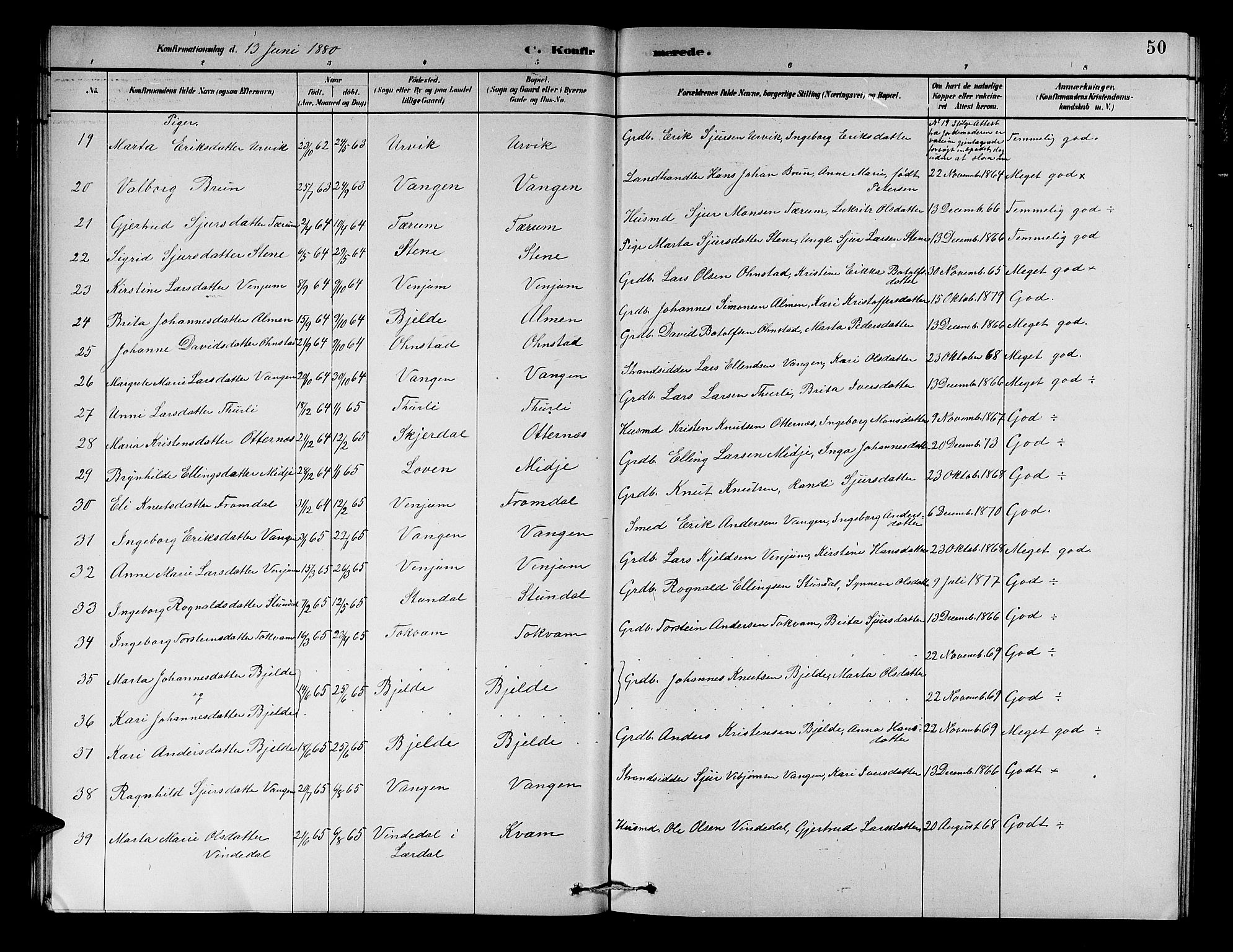 Aurland sokneprestembete, SAB/A-99937/H/Hb/Hba/L0002: Parish register (copy) no. A 2, 1880-1895, p. 50