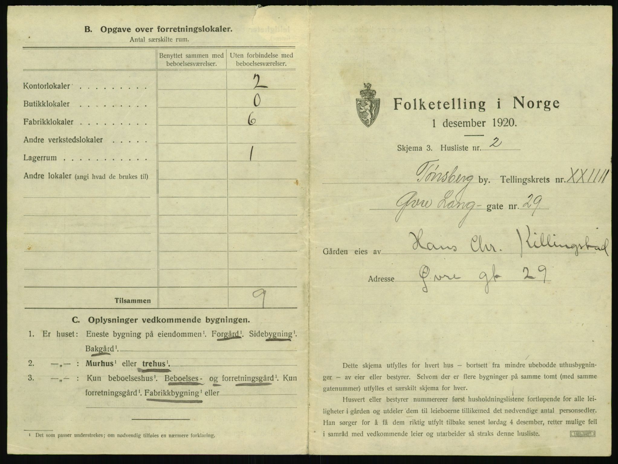 SAKO, 1920 census for Tønsberg, 1920, p. 2367