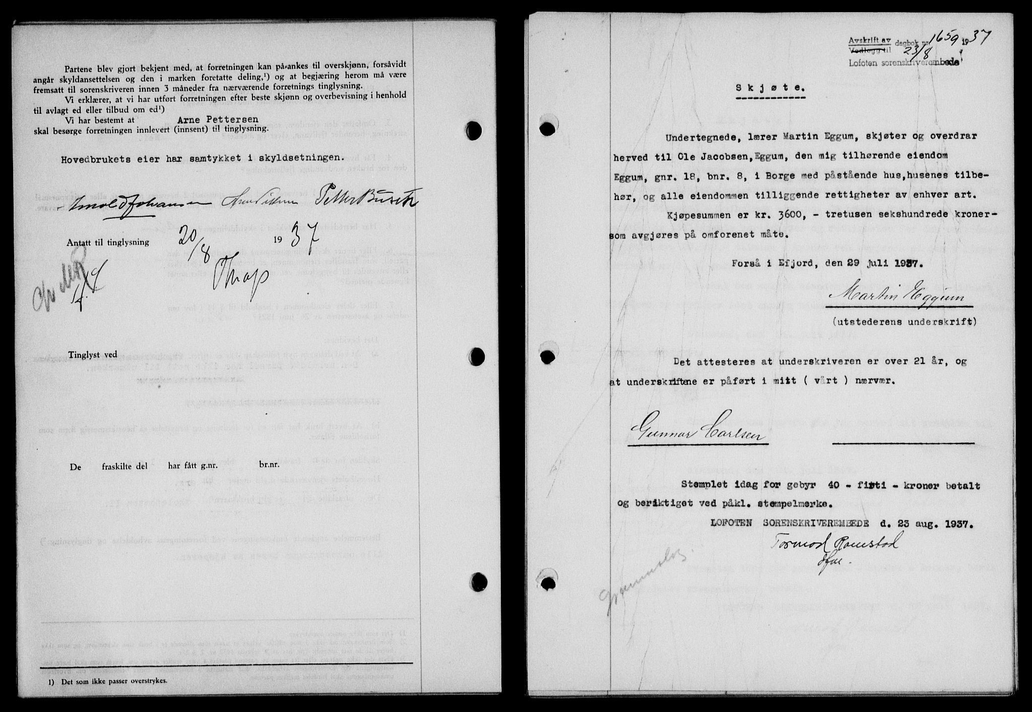 Lofoten sorenskriveri, SAT/A-0017/1/2/2C/L0002a: Mortgage book no. 2a, 1937-1937, Diary no: : 1659/1937