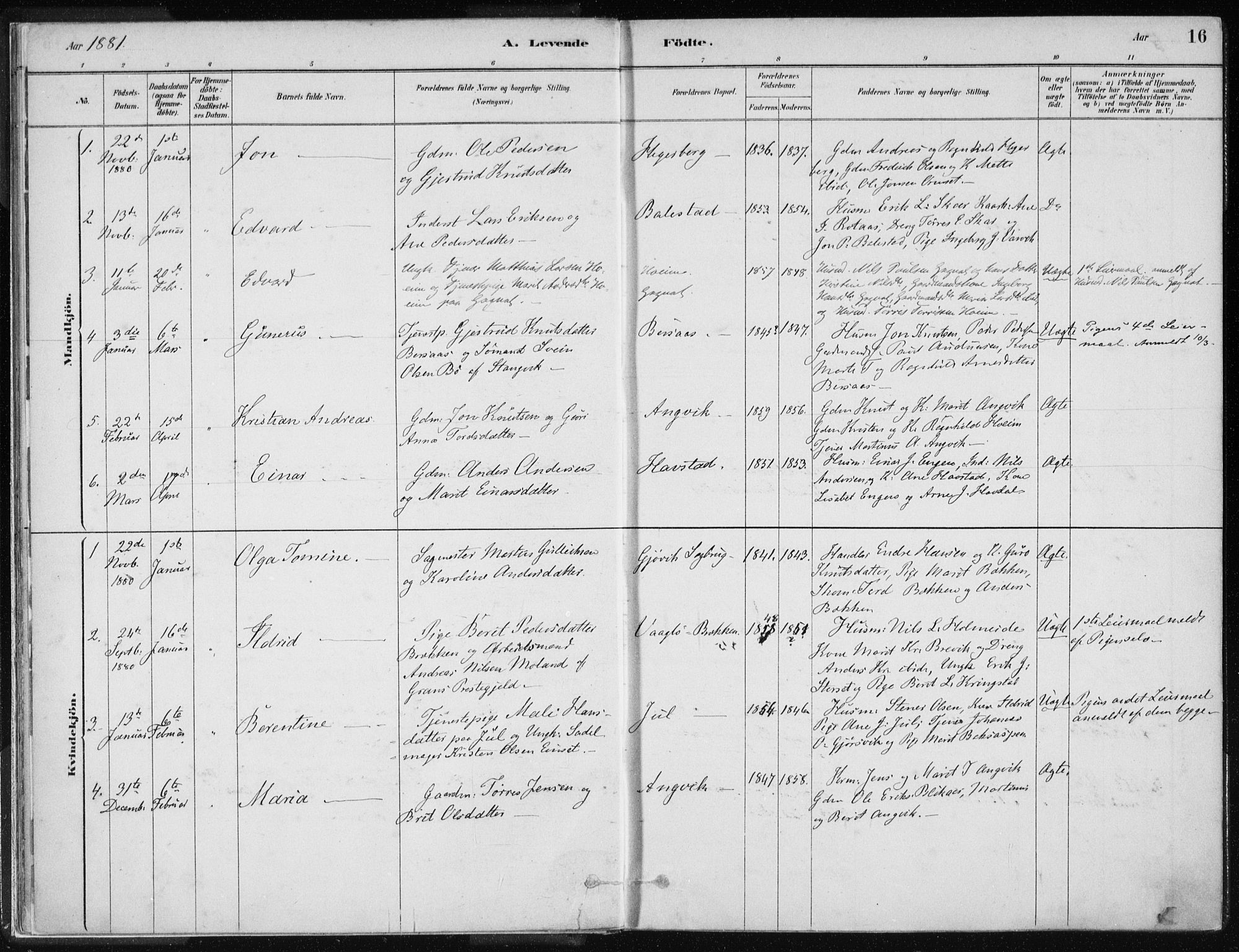 Ministerialprotokoller, klokkerbøker og fødselsregistre - Møre og Romsdal, SAT/A-1454/586/L0987: Parish register (official) no. 586A13, 1879-1892, p. 16